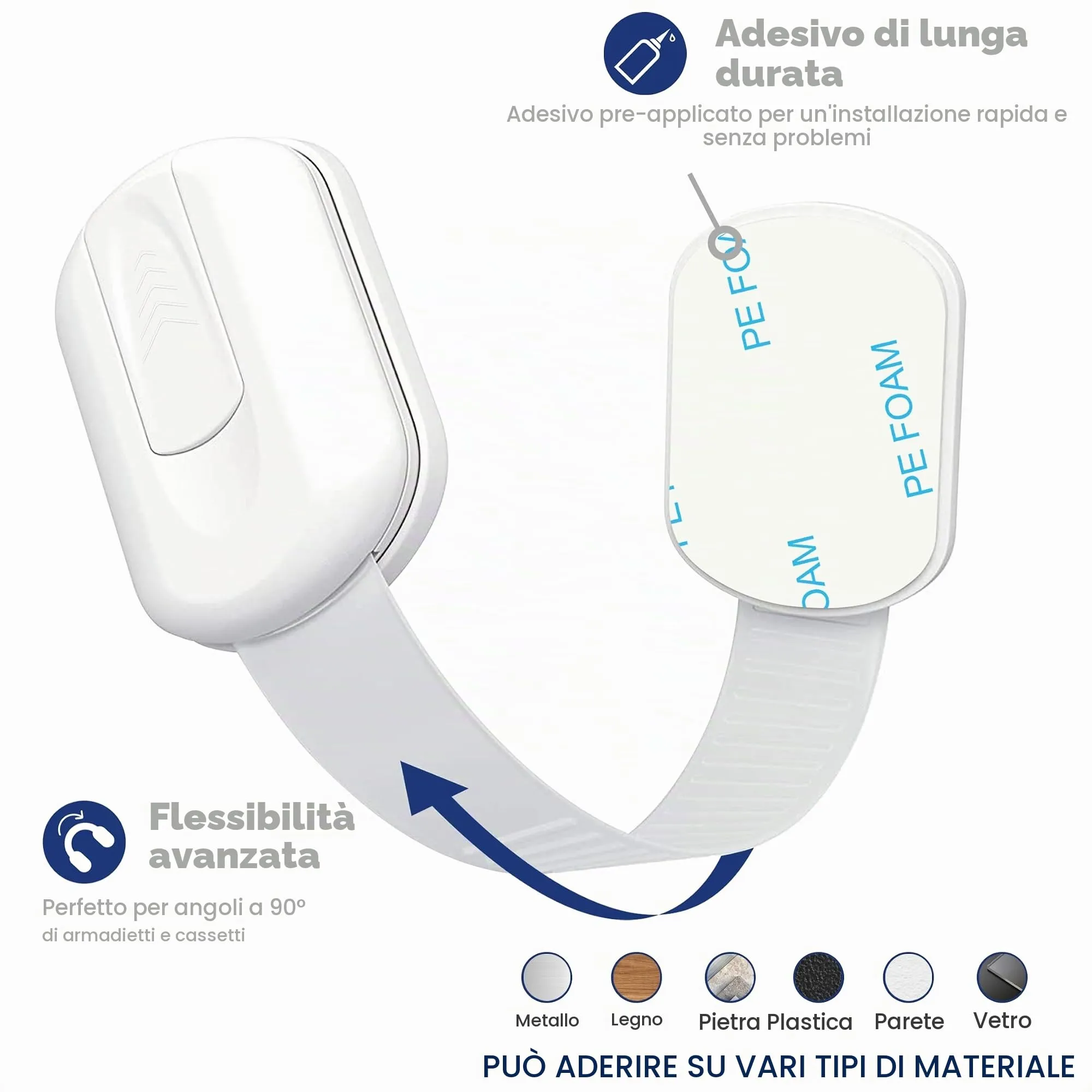 Septeamay Sicurezza Cassetti Bambini, Chiusure per Armadietto, Cassetto, Armadio e Frigorifero, 8 Pezzi, Bianca - immagine 3