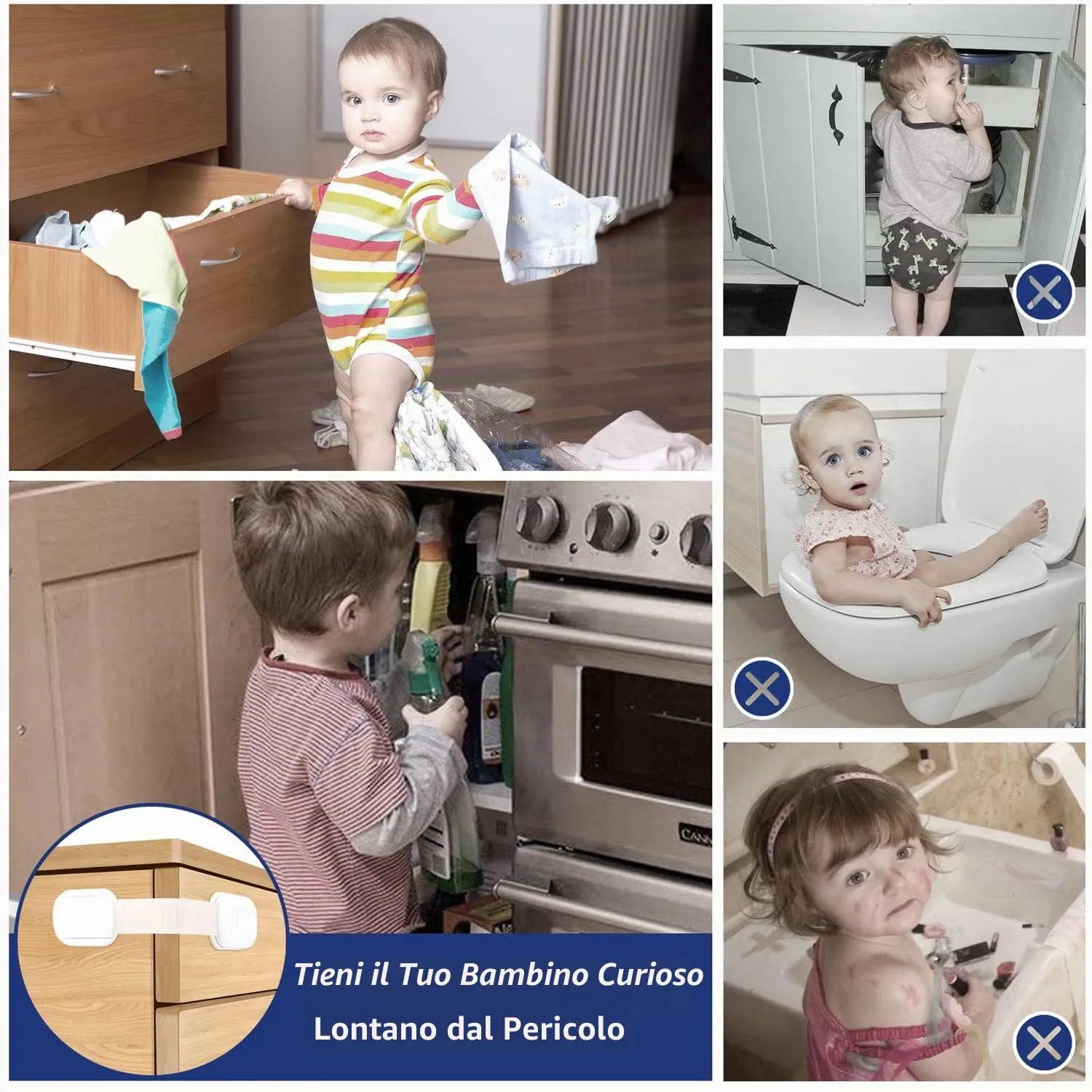 Septeamay Sicurezza Cassetti Bambini, Chiusure per Armadietto, Cassetto, Armadio e Frigorifero, 8 Pezzi, Bianca - immagine 5