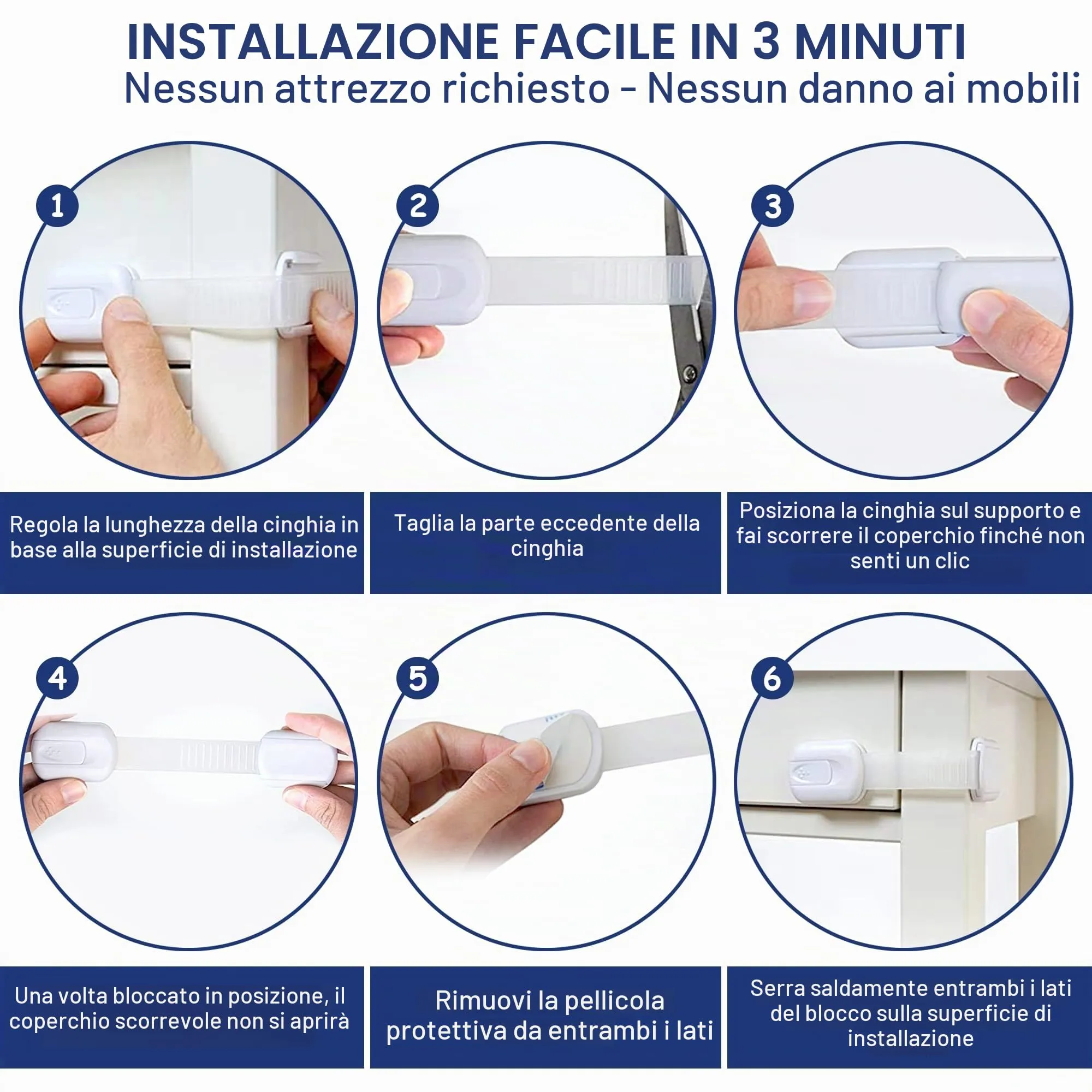 Septeamay Sicurezza Cassetti Bambini, Chiusure per Armadietto, Cassetto, Armadio e Frigorifero, 8 Pezzi, Bianca - immagine 7
