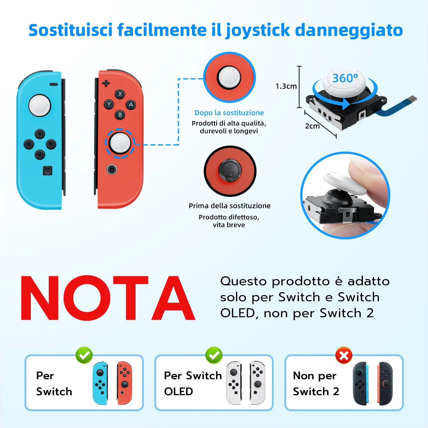 Tolesum Switch Joy-Con 3D Joystick Analogico Kit di Riparazione per NS Switch, Switch OLED e Switch Lite - Bianco - immagine 3
