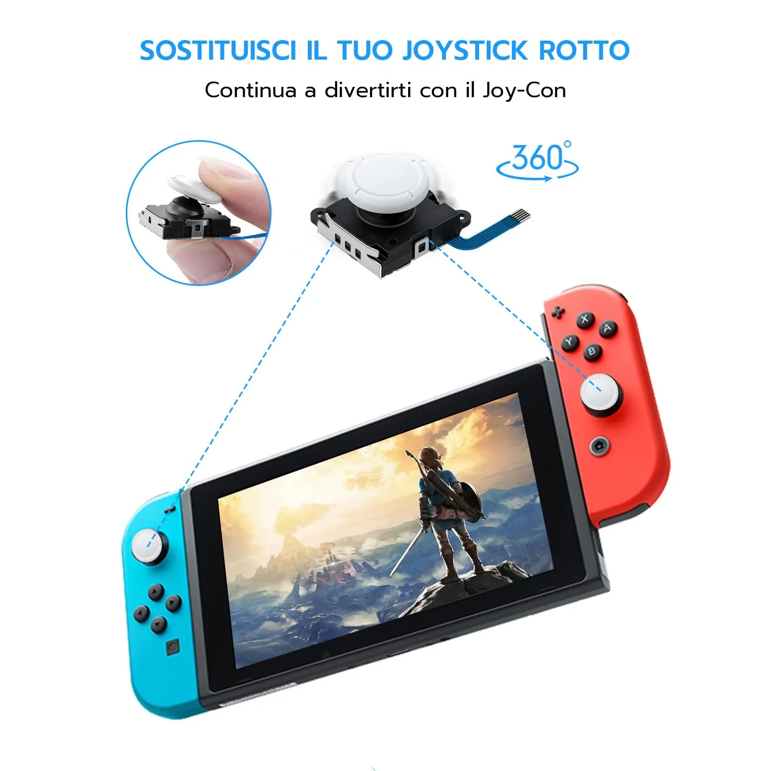 Tolesum Switch Joy-Con 3D Joystick Analogico Kit di Riparazione per NS Switch, Switch OLED e Switch Lite - Bianco - immagine 6