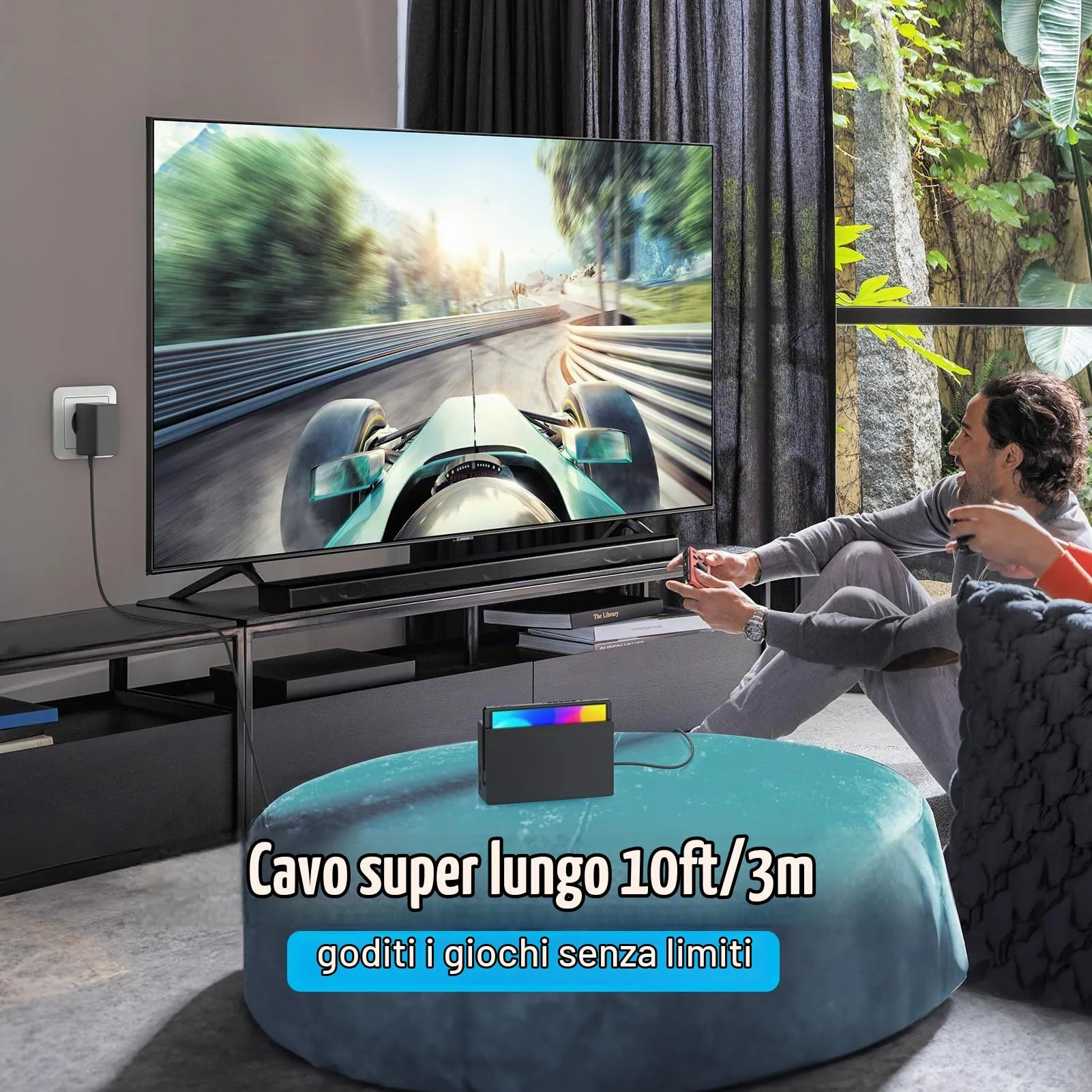 SATURNDOCK Caricatore 45W per Nintendo Switch, Lite, OLED, Steam Deck e Pro Controller, Alimentatore con Cavo 3M, Supporto Modalità TV, STM45 - immagine 3