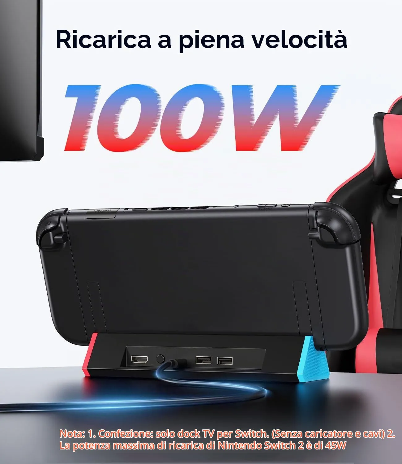 SiWiQU Switch 2 TV Dock S3MAX, 4K @120Hz HDMI, 100W PD Charging, USB 3.0 Portatile Base Support for Nintendo Switch 2 Console Only - immagine 5