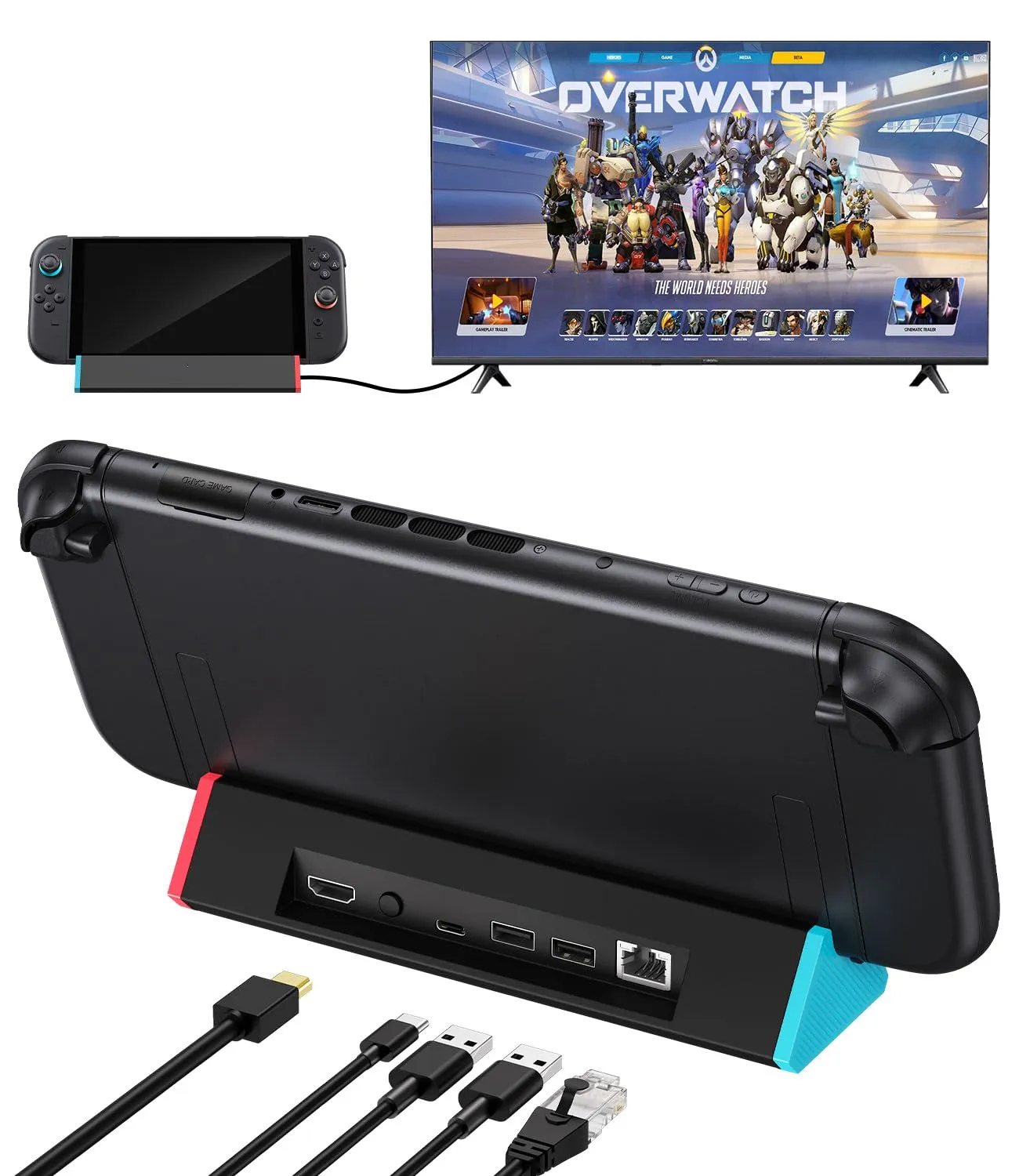 SiWiQU Portable TV Dock for Nintendo Switch 2, 1000Mbit Ethernet Adapter, HDMI 4K@120Hz, 100W Type-C, USB 3.0 - immagine 1