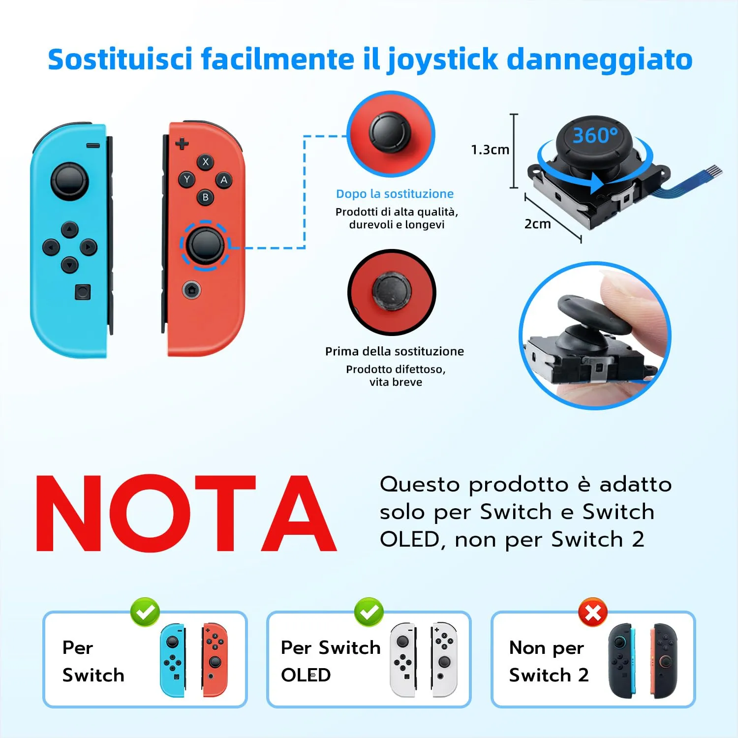 Tolesum Joy-Con 3D Joystick Analog Repair Kit for Nintendo Switch, Switch OLED, and Switch Lite - Black - immagine 3