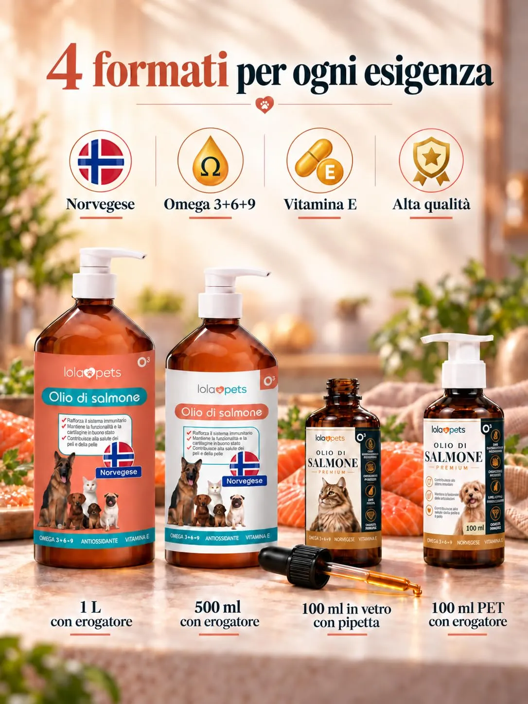 O³ Olio di Salmone Norvegese per Cani, Omega 3+6+9 e Vitamina E, 500ml - immagine 7