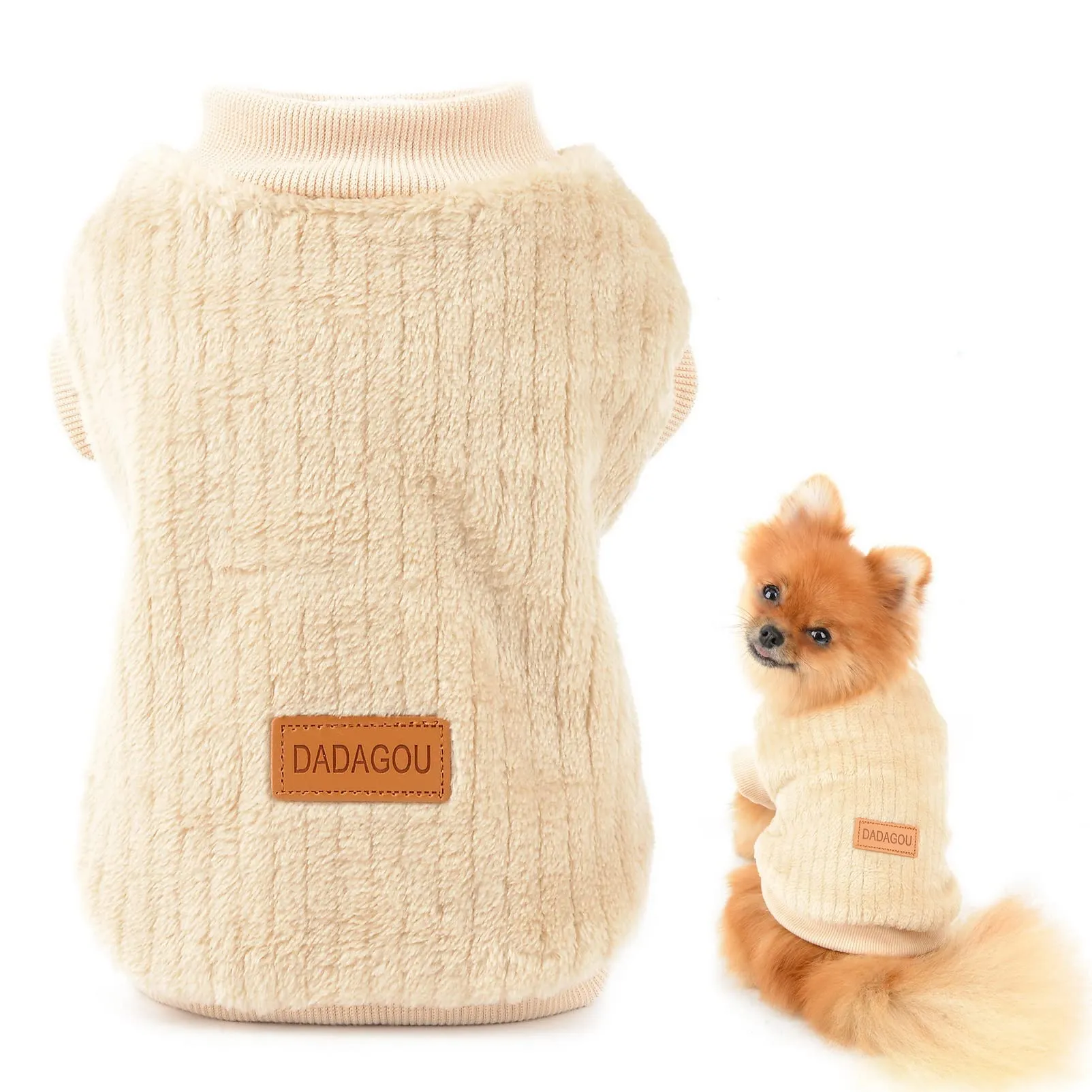 SMALLLEE_LUCKY_STORE Pet Ribbed Fleece Sweater Pullover for Small Dogs and Cats - immagine 1