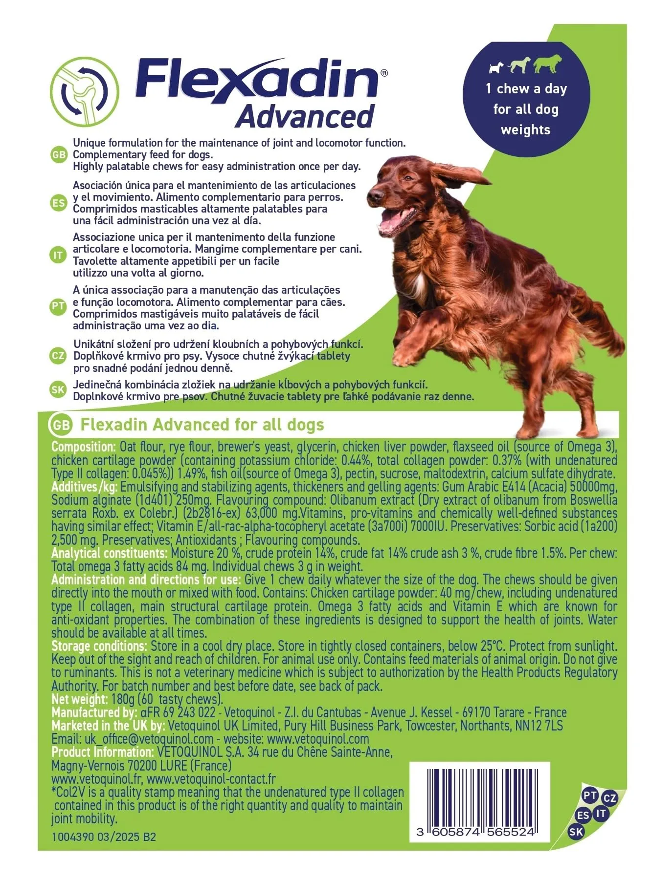 Vetoquinol Flexadin Advanced Cane, Supporto Articolazioni, 60 Tavolette - immagine 2