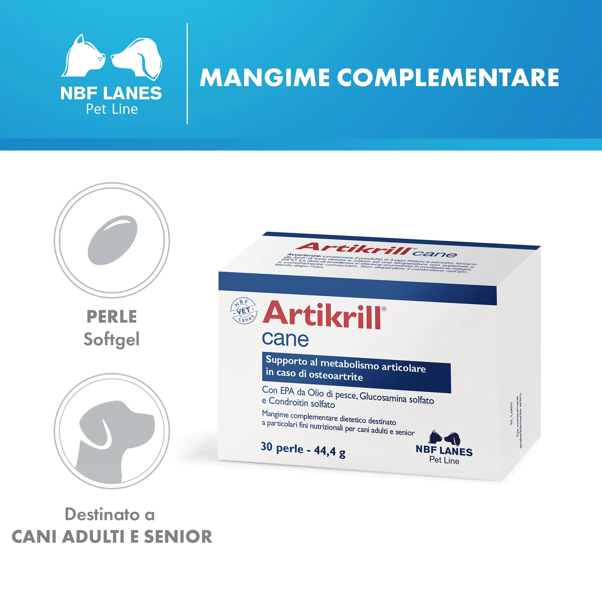 NBF Lanes Artikrill Cane, 30 Perle, Supporto Metabolismo Articolare per Cani Adulti e Senior - immagine 5