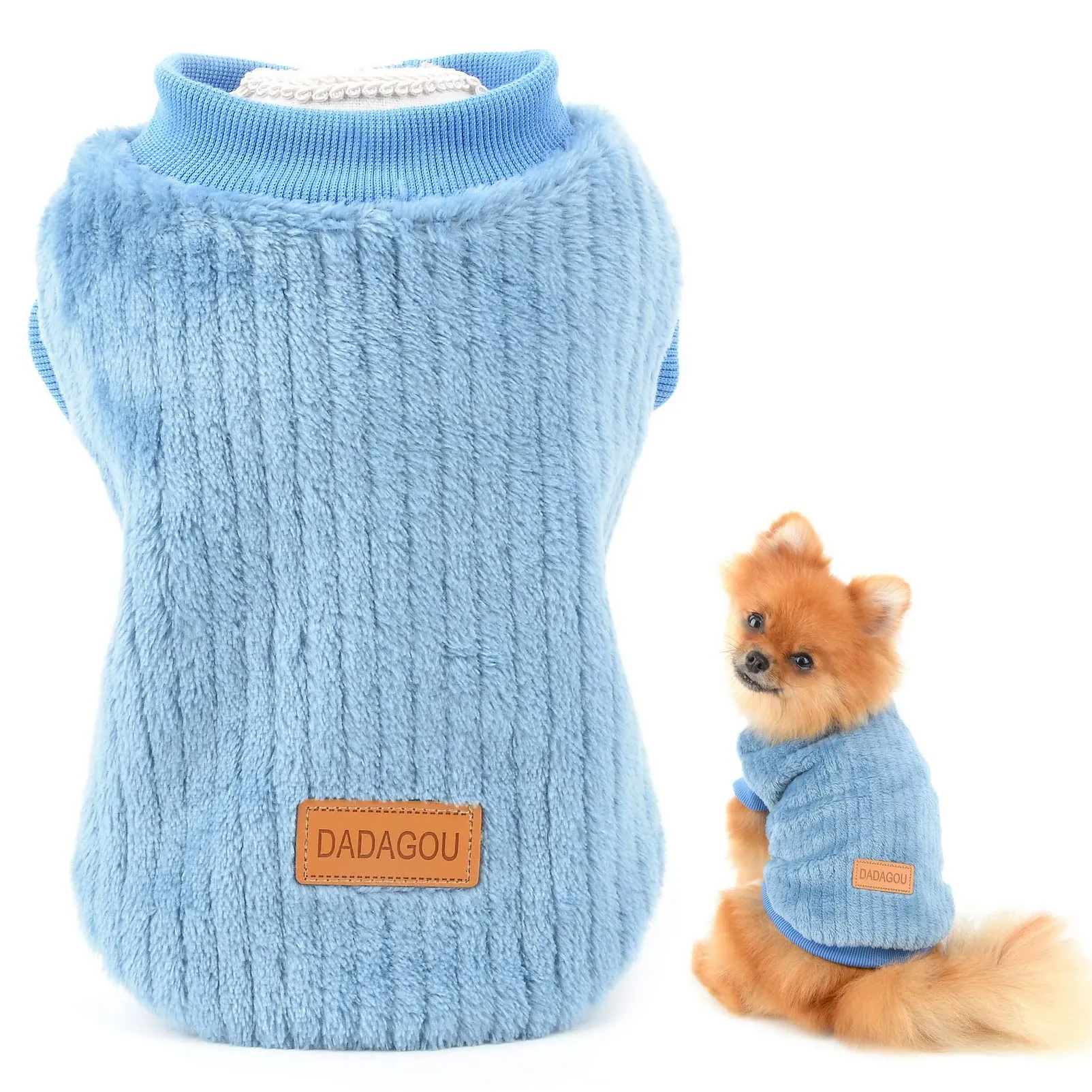 SMALLLEE_LUCKY_STORE Maglione Pullover in Pile a Costine per Cani di Piccola Taglia e Gatti - immagine 1