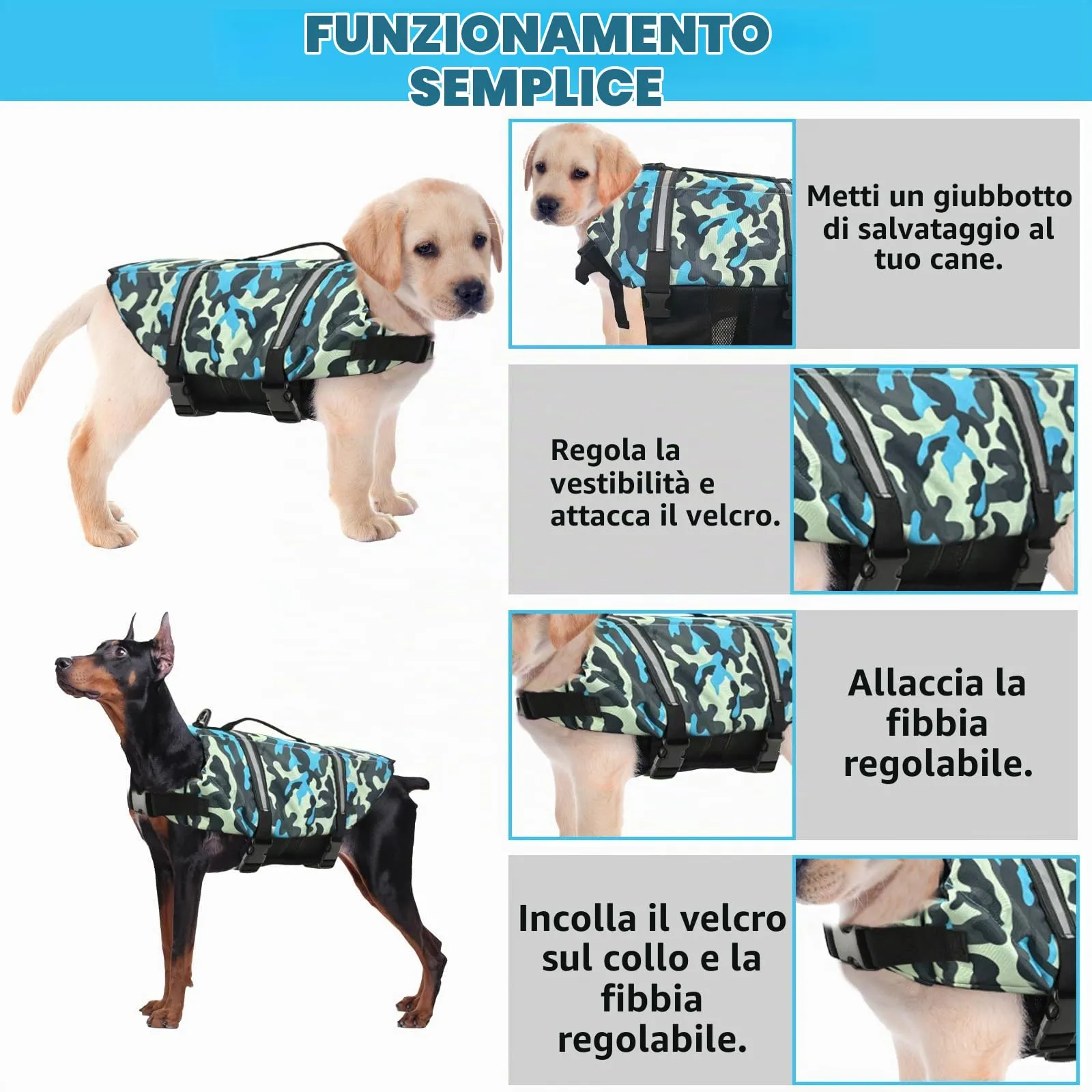 FainFun Giubbotto di Salvataggio per Cani, Blu C, L - immagine 4