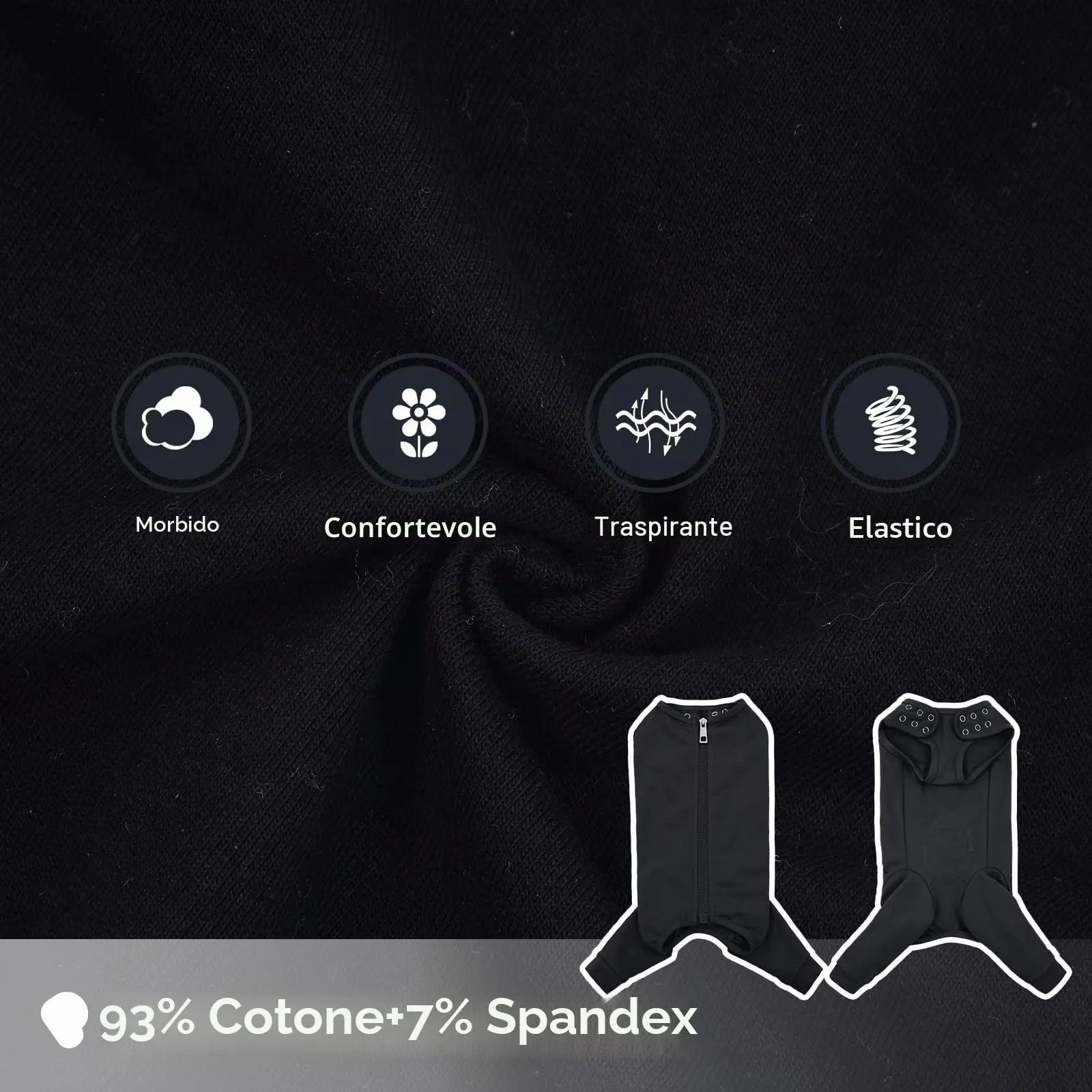 PUMYPOREITY Vestito Recupero Cani Tuta Post-Operatoria Body Protezione Ferite (Nero, S) - immagine 3