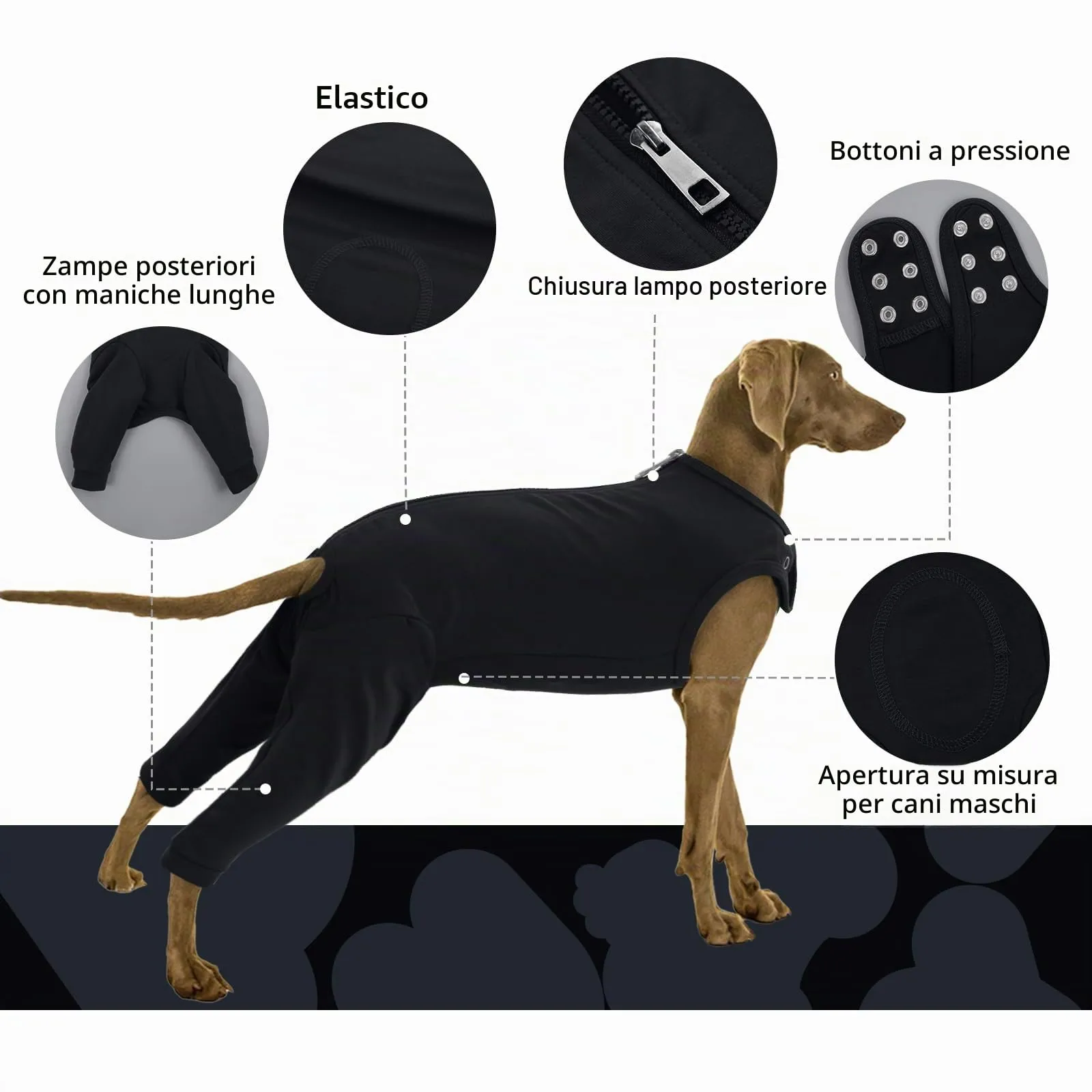 PUMYPOREITY Vestito Recupero Cani Tuta Post-Operatoria Body Protezione Ferite (Nero, S) - immagine 4