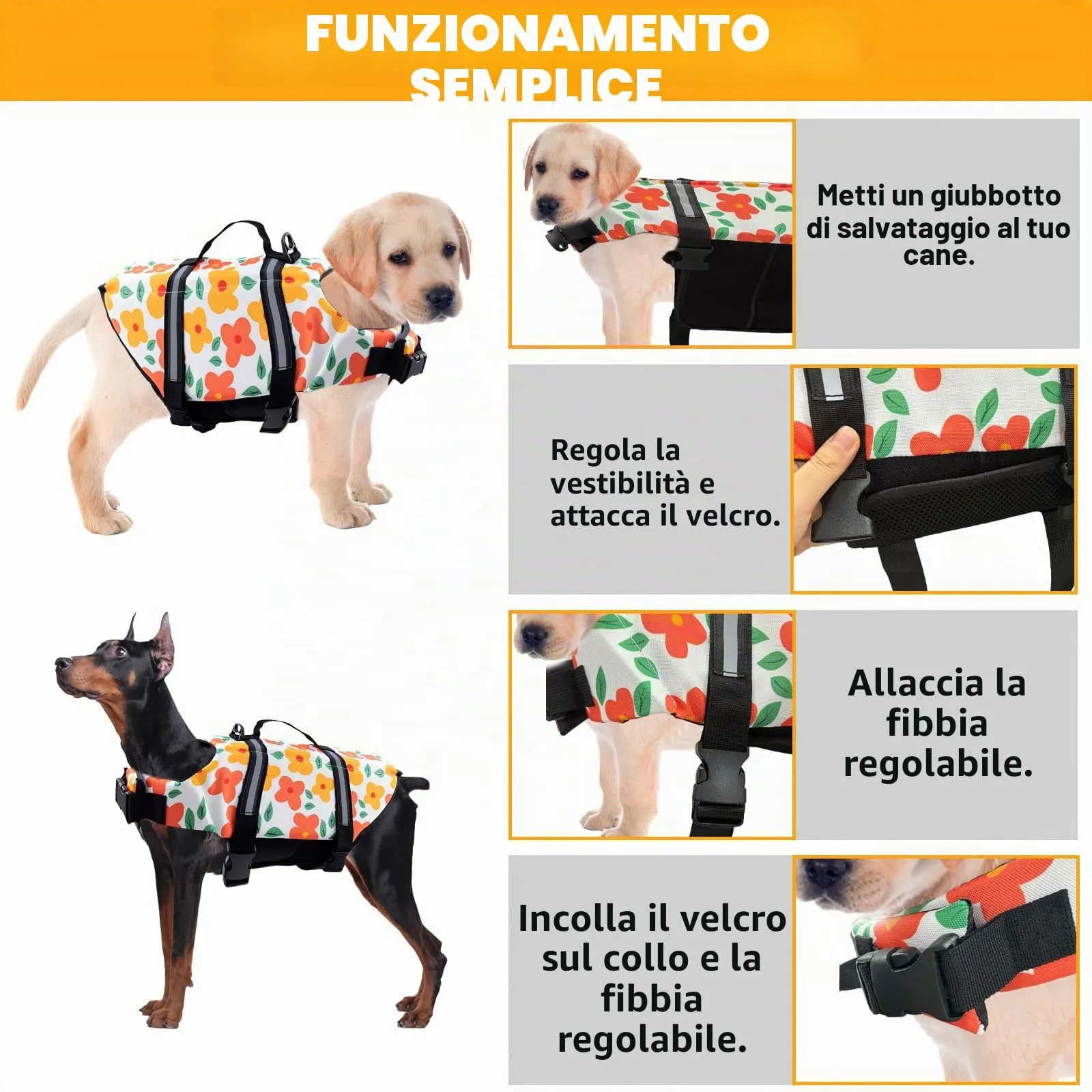 FainFun Giubbotto di Salvataggio per Cani, Arancione, Taglia L - immagine 4