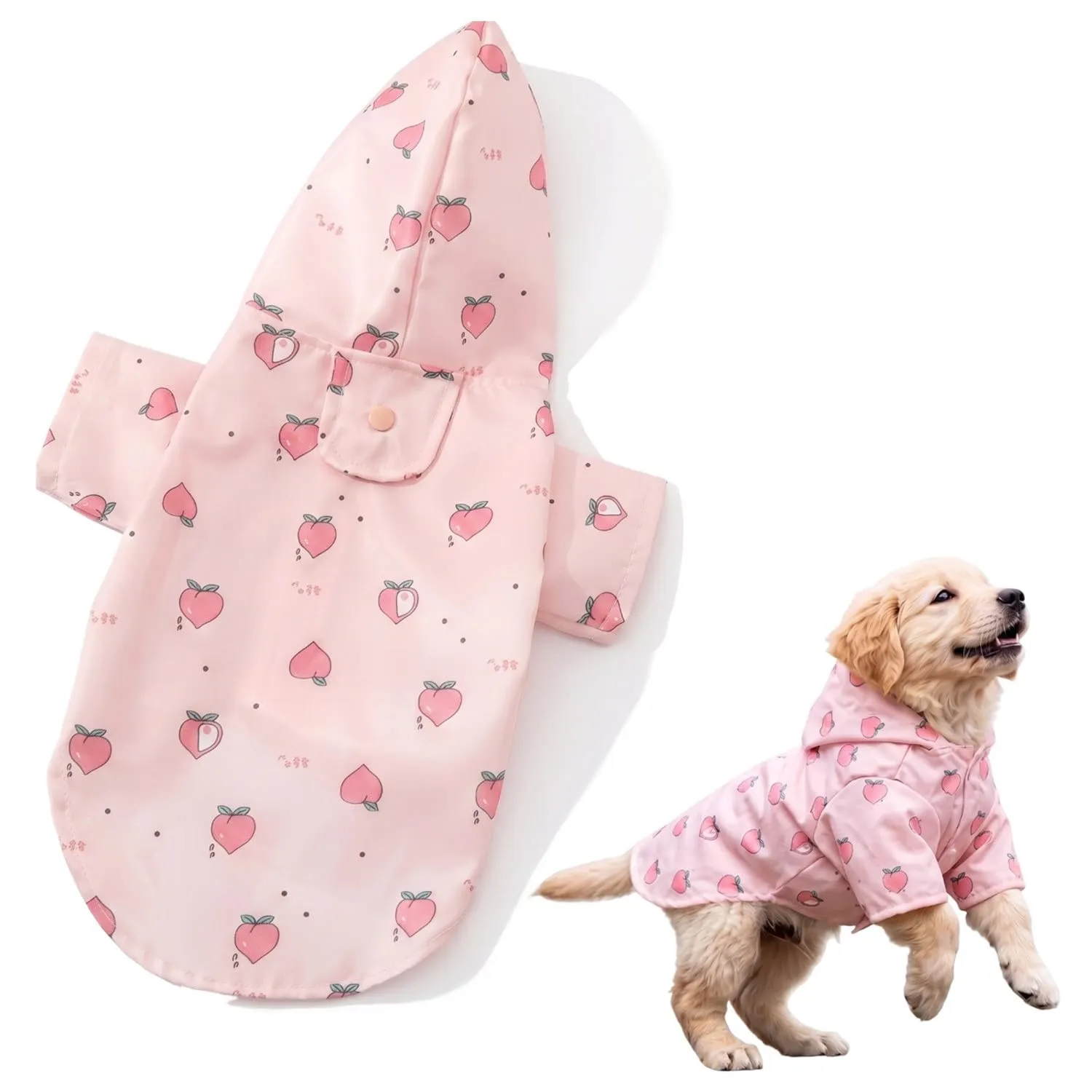 ZUWIJEQ Mantella Pioggia per Cane Piccola e Media Taglia (4-7kg), con Cappuccio e Foro Guinzaglio, XL, Rosa con Motivo Pesca - immagine 1