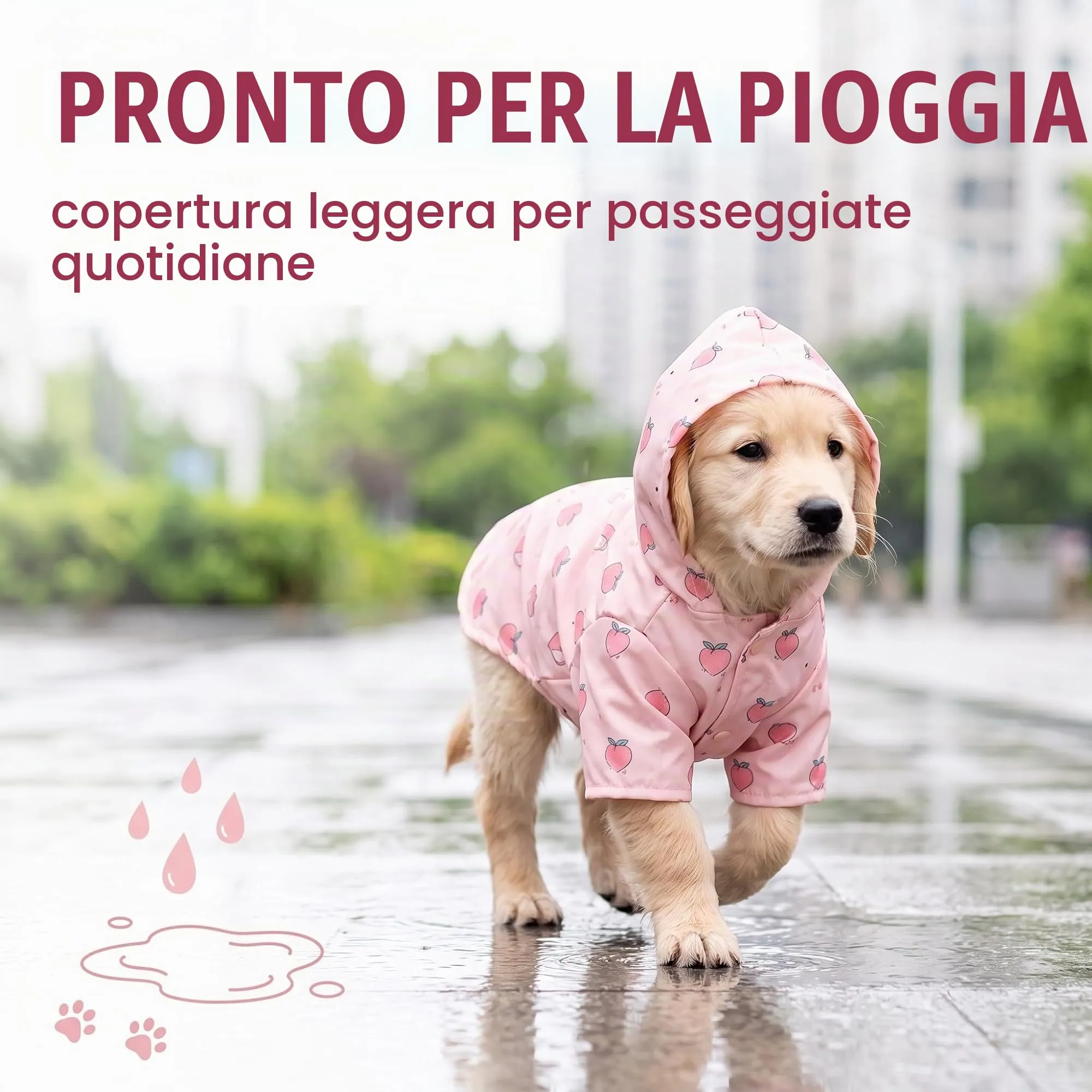 ZUWIJEQ Mantella Pioggia per Cane Piccola e Media Taglia (4-7kg), con Cappuccio e Foro Guinzaglio, XL, Rosa con Motivo Pesca - immagine 2