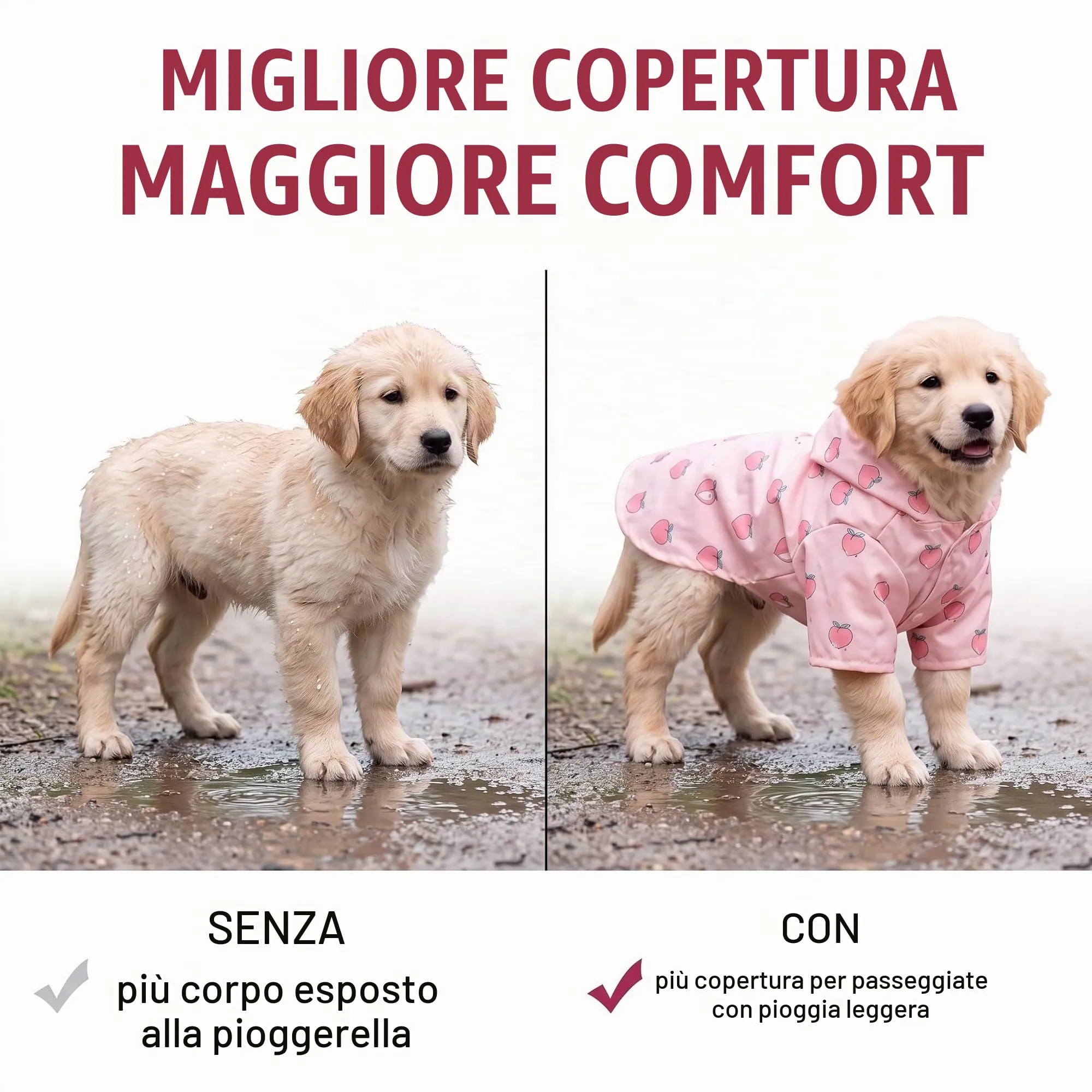ZUWIJEQ Mantella Pioggia per Cane Piccola e Media Taglia (4-7kg), con Cappuccio e Foro Guinzaglio, XL, Rosa con Motivo Pesca - immagine 6