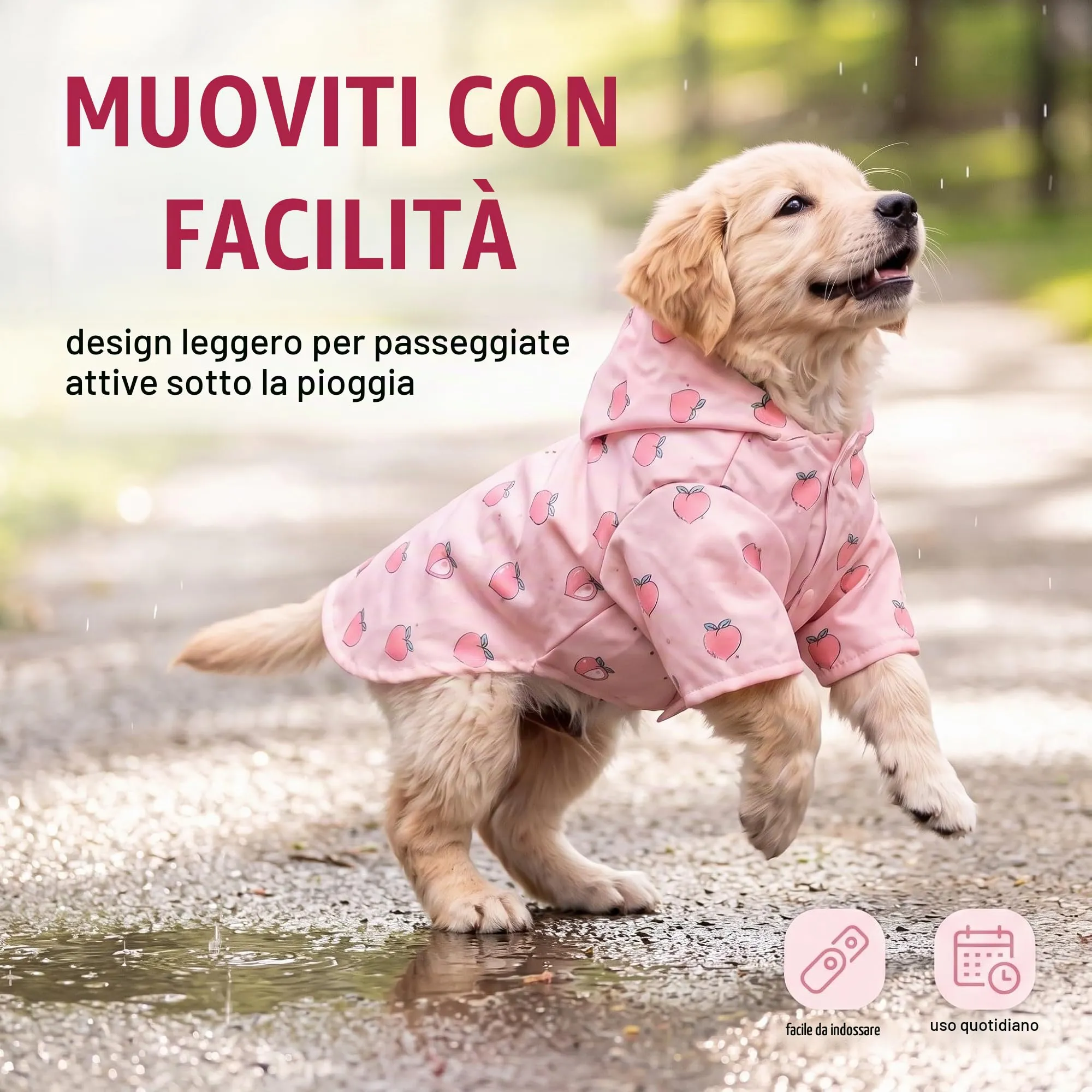 ZUWIJEQ Mantella Pioggia per Cane Piccola e Media Taglia (4-7kg), con Cappuccio e Foro Guinzaglio, XL, Rosa con Motivo Pesca - immagine 7