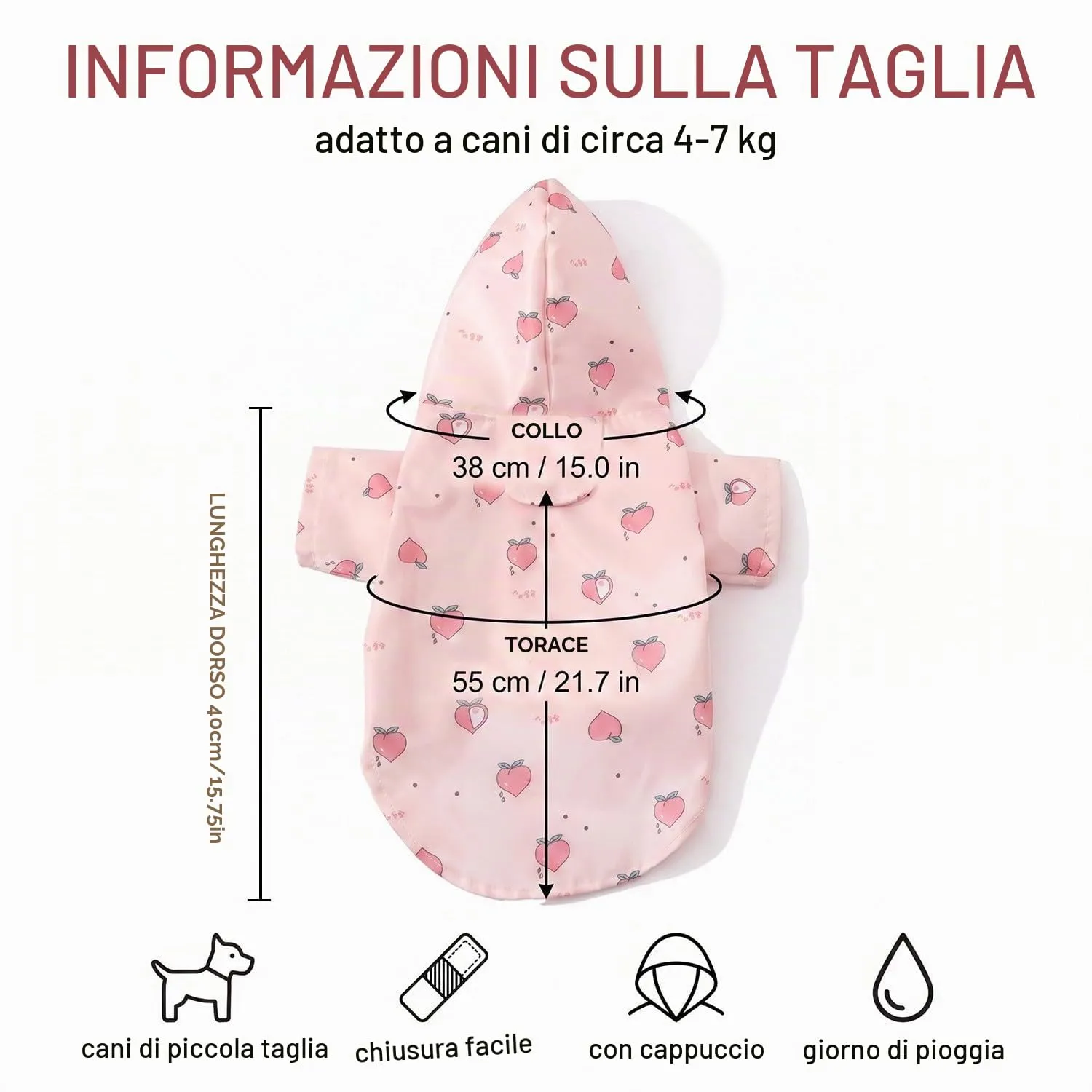 ZUWIJEQ Mantella Pioggia per Cane Piccola e Media Taglia (4-7kg), con Cappuccio e Foro Guinzaglio, XL, Rosa con Motivo Pesca - immagine 8