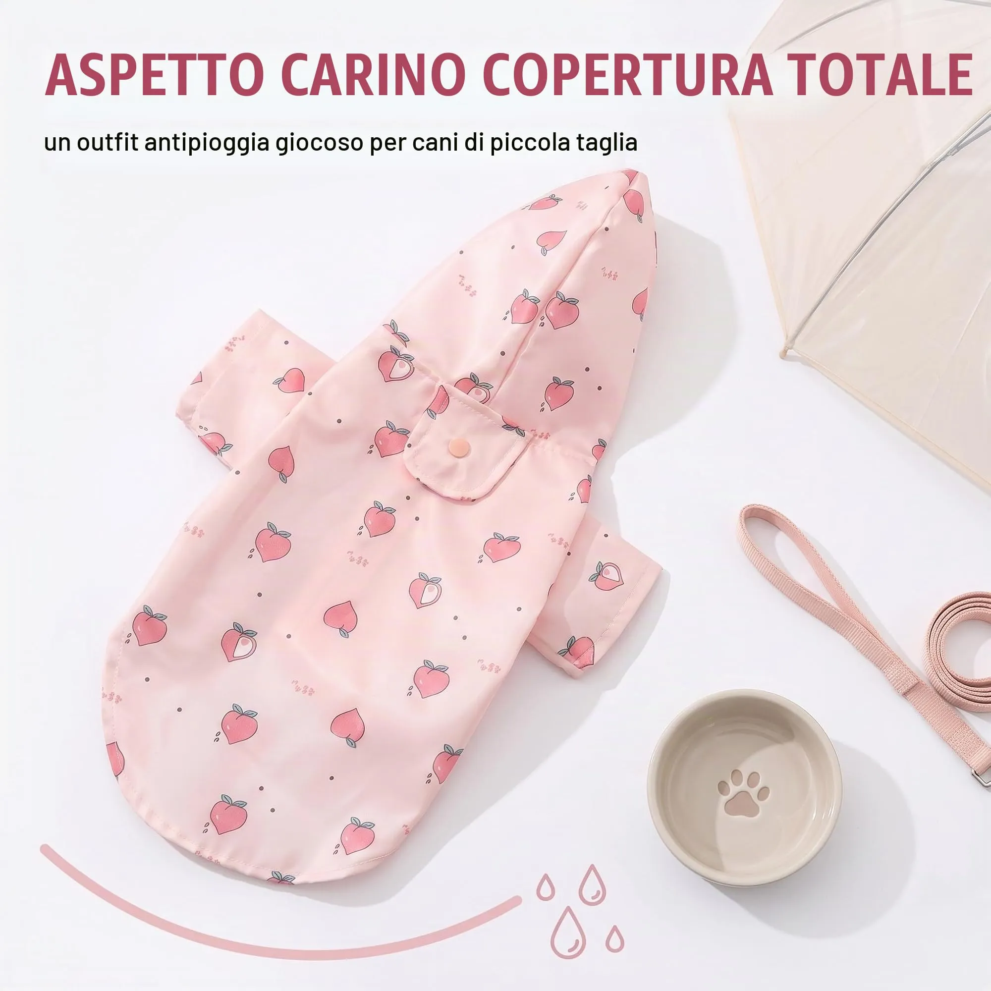 ZUWIJEQ Mantella Pioggia per Cane Piccola e Media Taglia (4-7kg), con Cappuccio e Foro Guinzaglio, XL, Rosa con Motivo Pesca - immagine 9