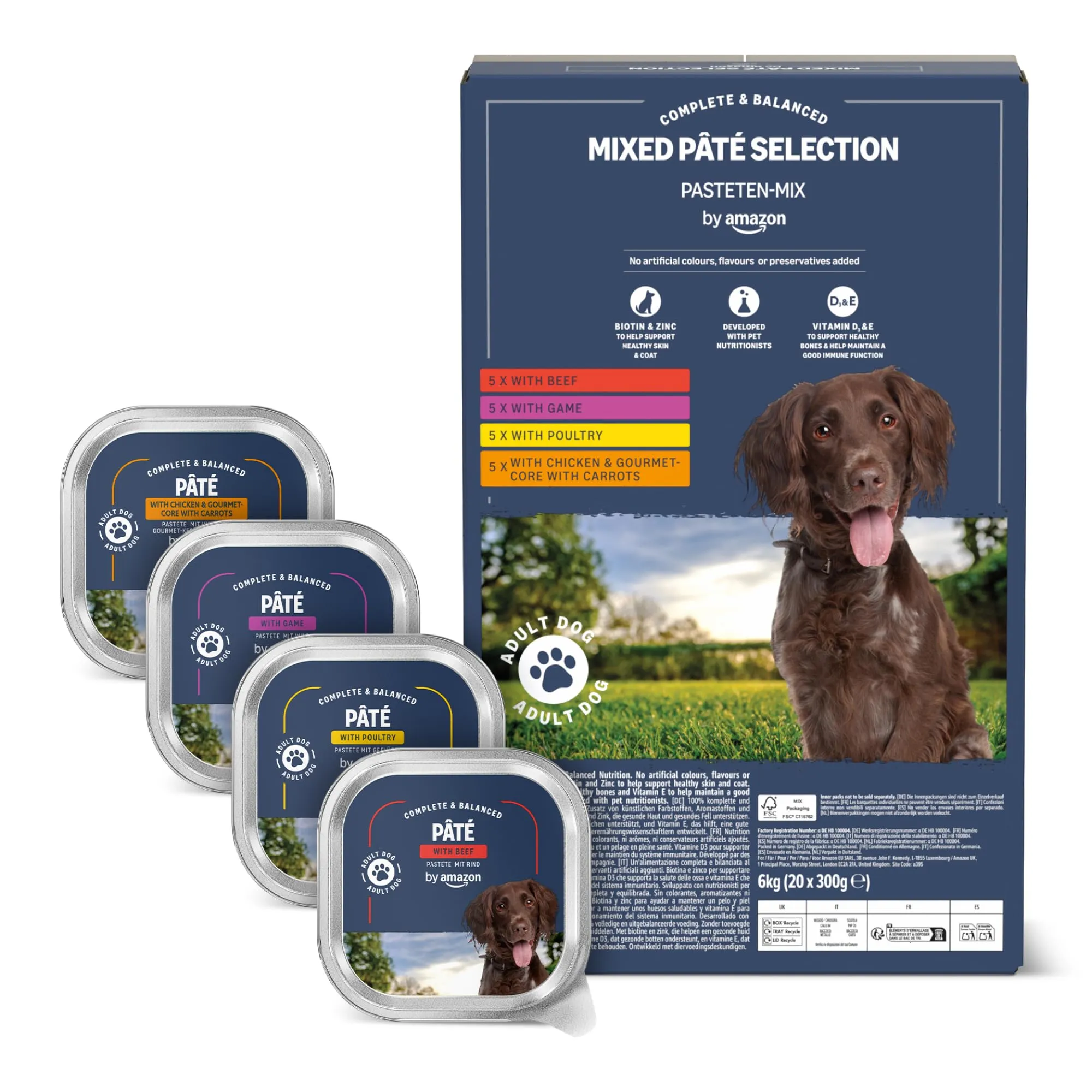 by Amazon Cibo Umido per Cani Paté Assortiti, 300g, Confezione da 20 - immagine 1