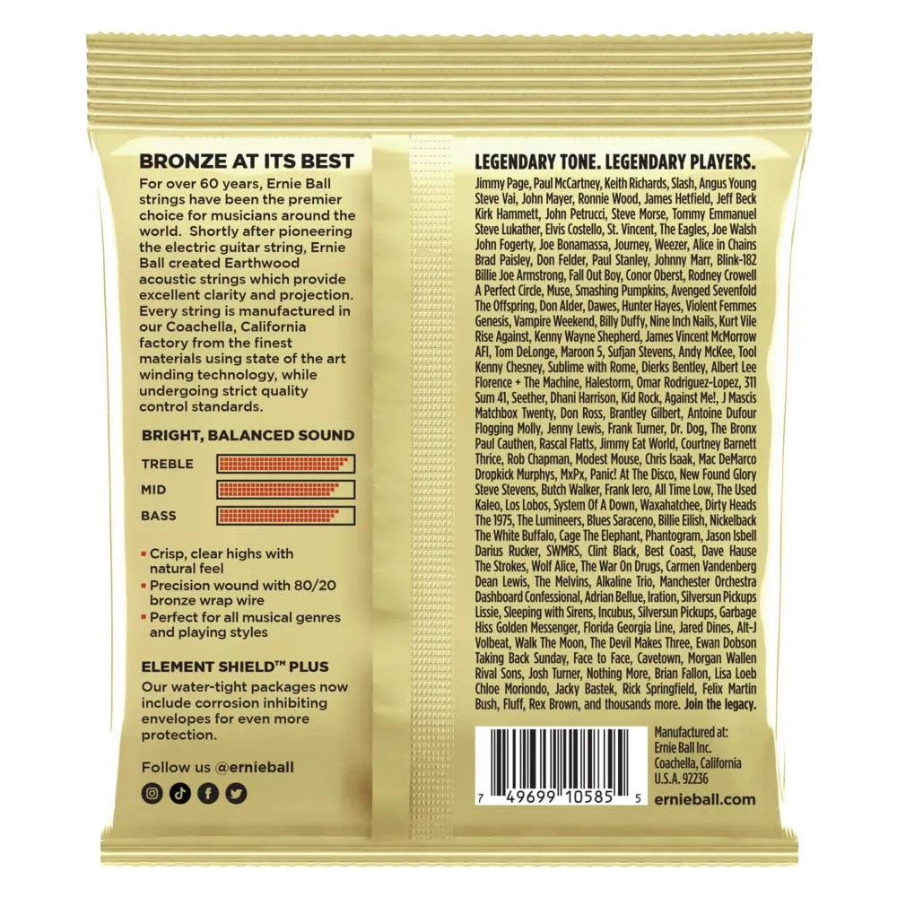 Ernie Ball Earthwood Custom Light 80/20 Bronze Acoustic Guitar Strings, Gauge 11.5 - immagine 2