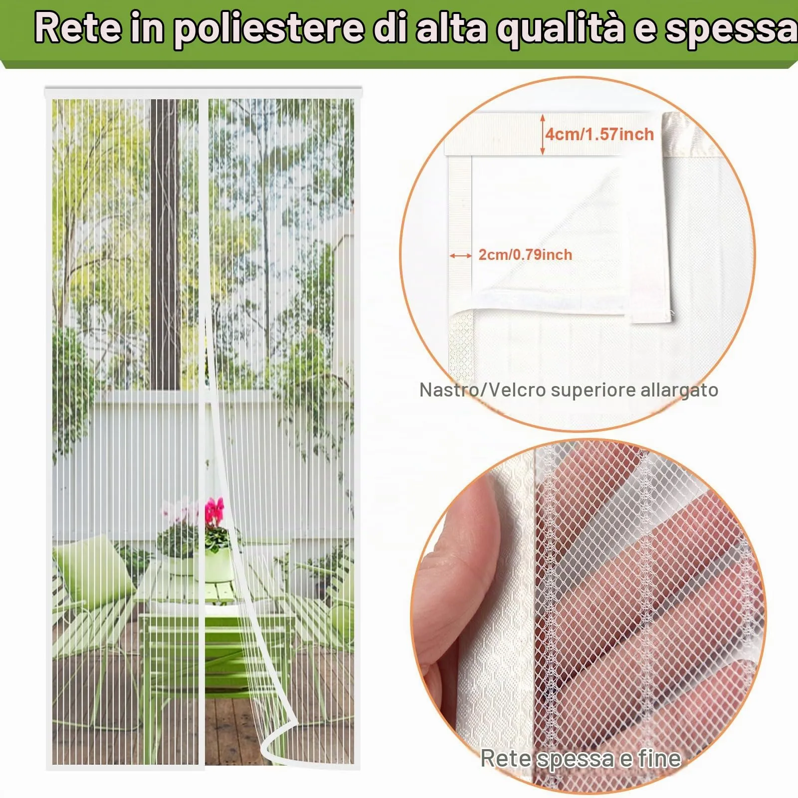 Risareyi Zanzariera Magnetica per Porte, 60x180cm, Bianco, Rete Fine - immagine 3