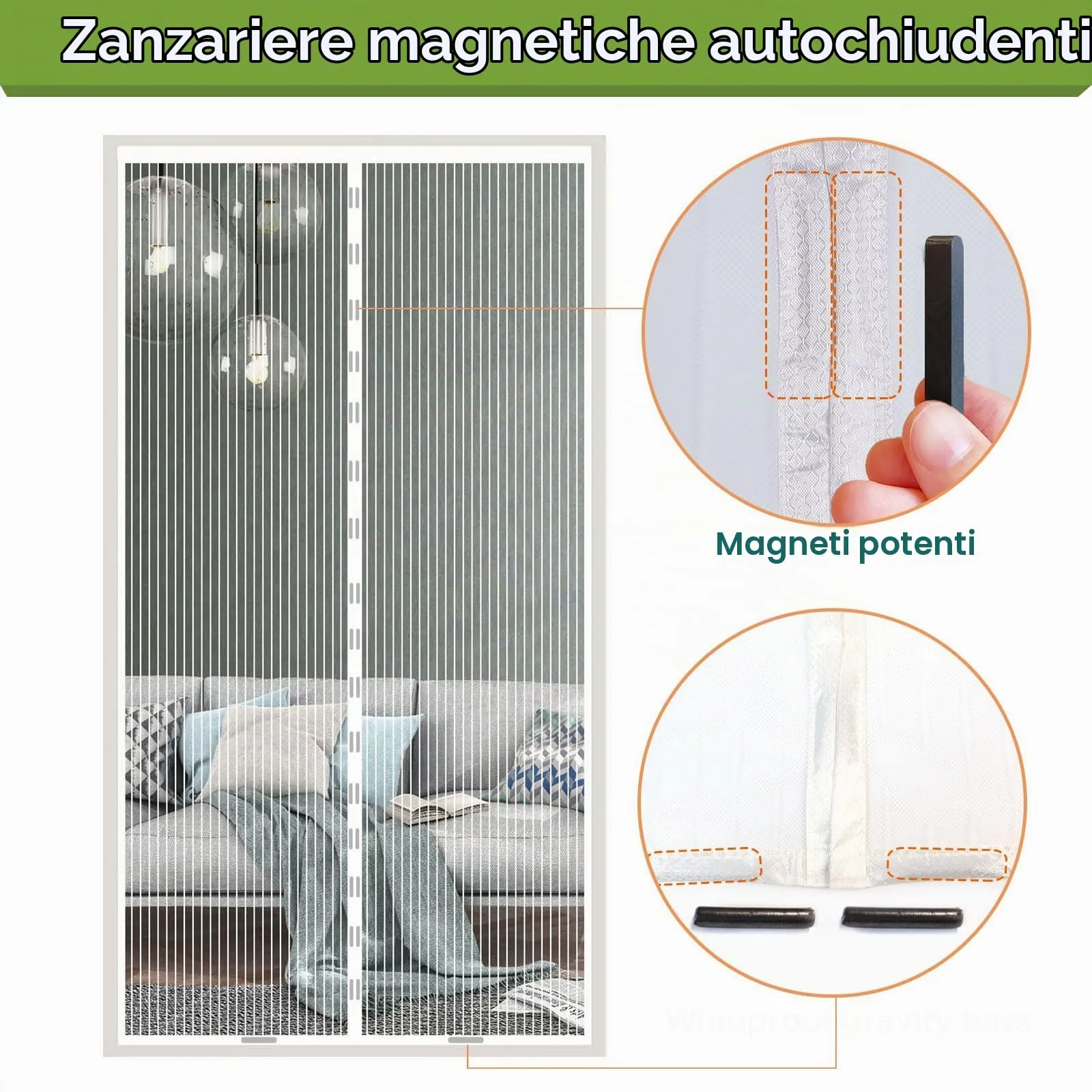 Risareyi Zanzariera Magnetica per Porte, 60x180cm, Bianco, Rete Fine - immagine 4