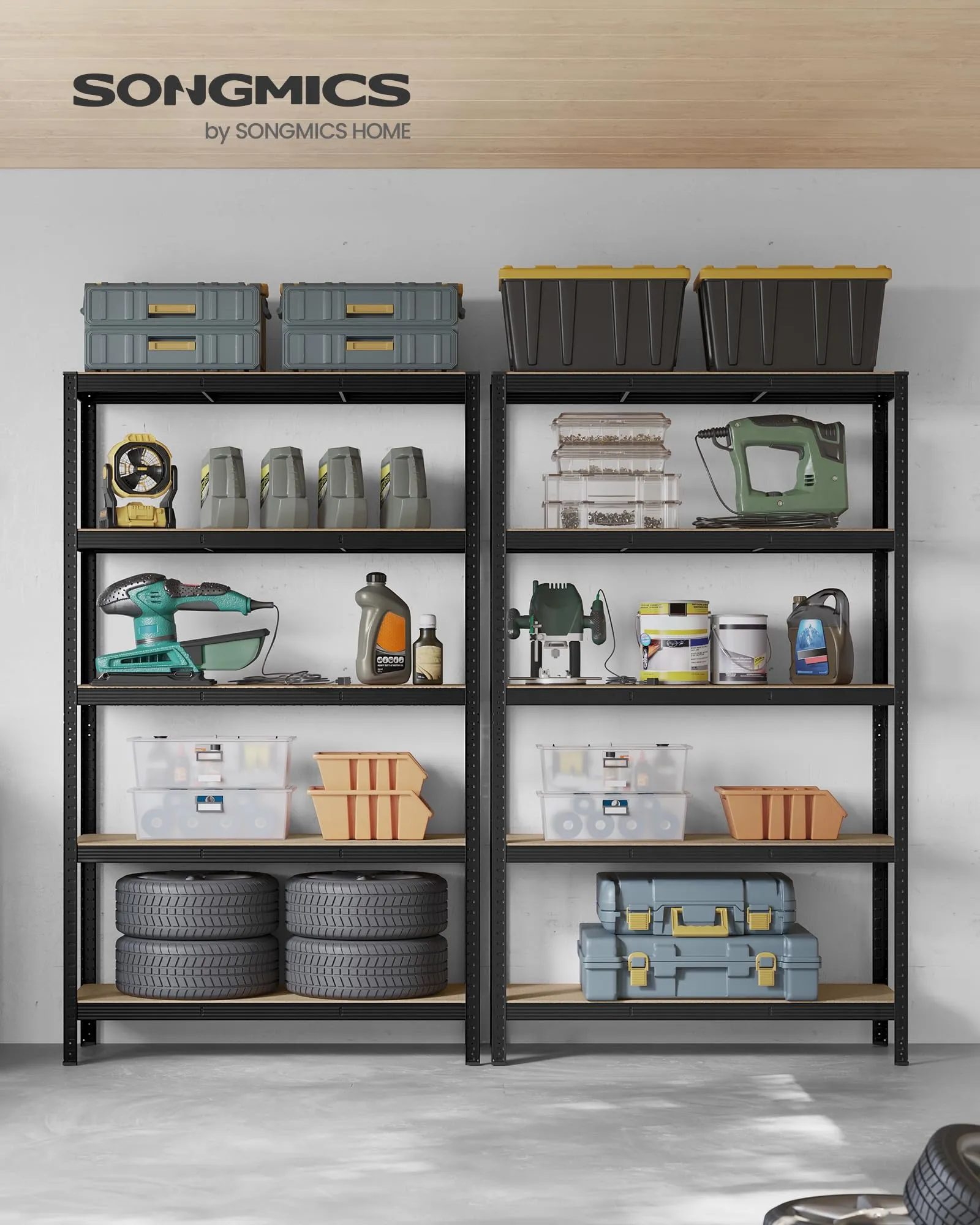 SONGMICS Set di 2 Scaffali in Metallo a 5 Ripiani, 60 x 120 x 200 cm, Nero GLR060B02 - immagine 2