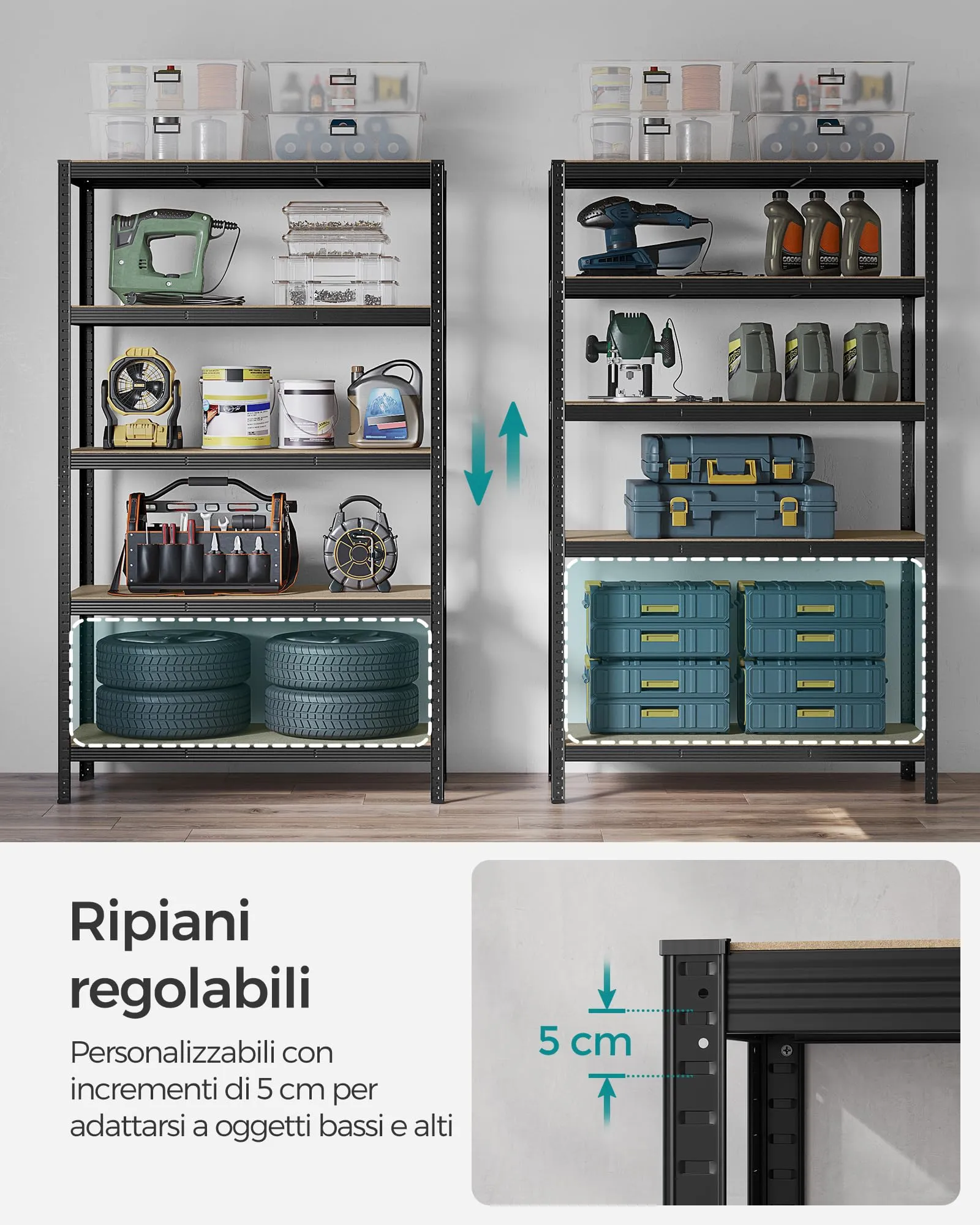 SONGMICS Set di 2 Scaffali in Metallo a 5 Ripiani, 60 x 120 x 200 cm, Nero GLR060B02 - immagine 4