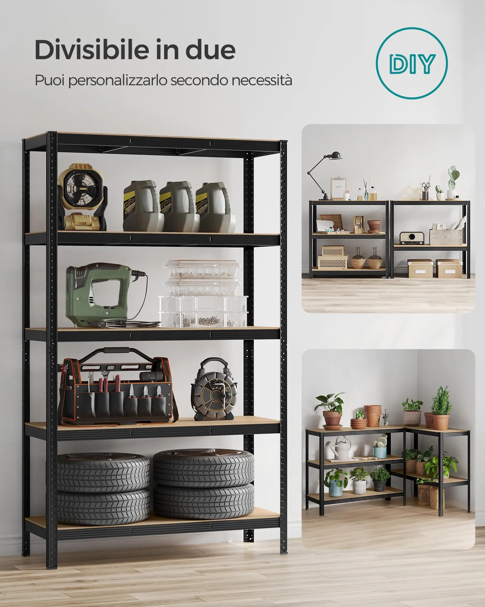 SONGMICS Set di 2 Scaffali in Metallo a 5 Ripiani, 60 x 120 x 200 cm, Nero GLR060B02 - immagine 6
