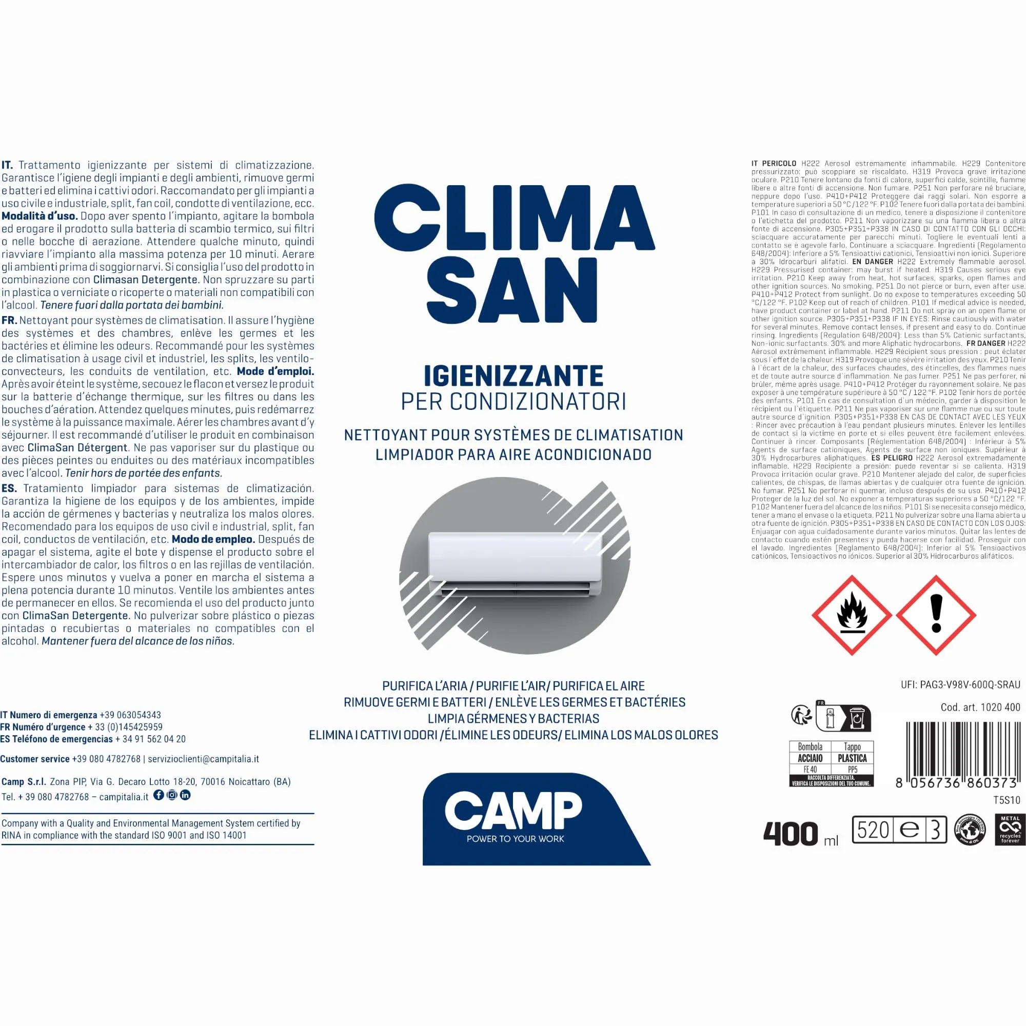 CAMP Climasan Igienizzante per Climatizzatore, 6x400 ml - immagine 8