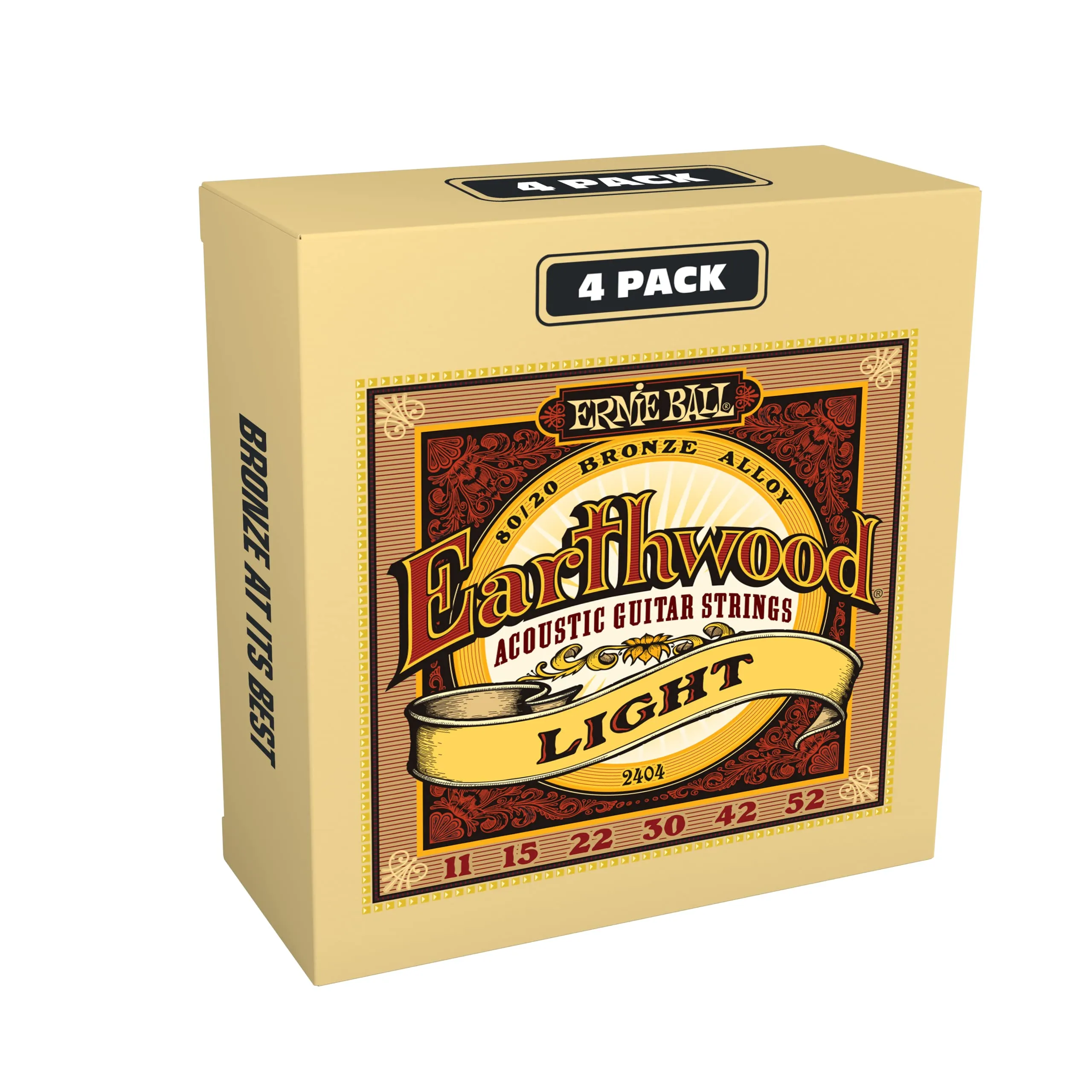 Ernie Ball Earthwood Light 80/20 Bronze Acoustic Guitar Strings, 11-52, 4-Pack - immagine 1