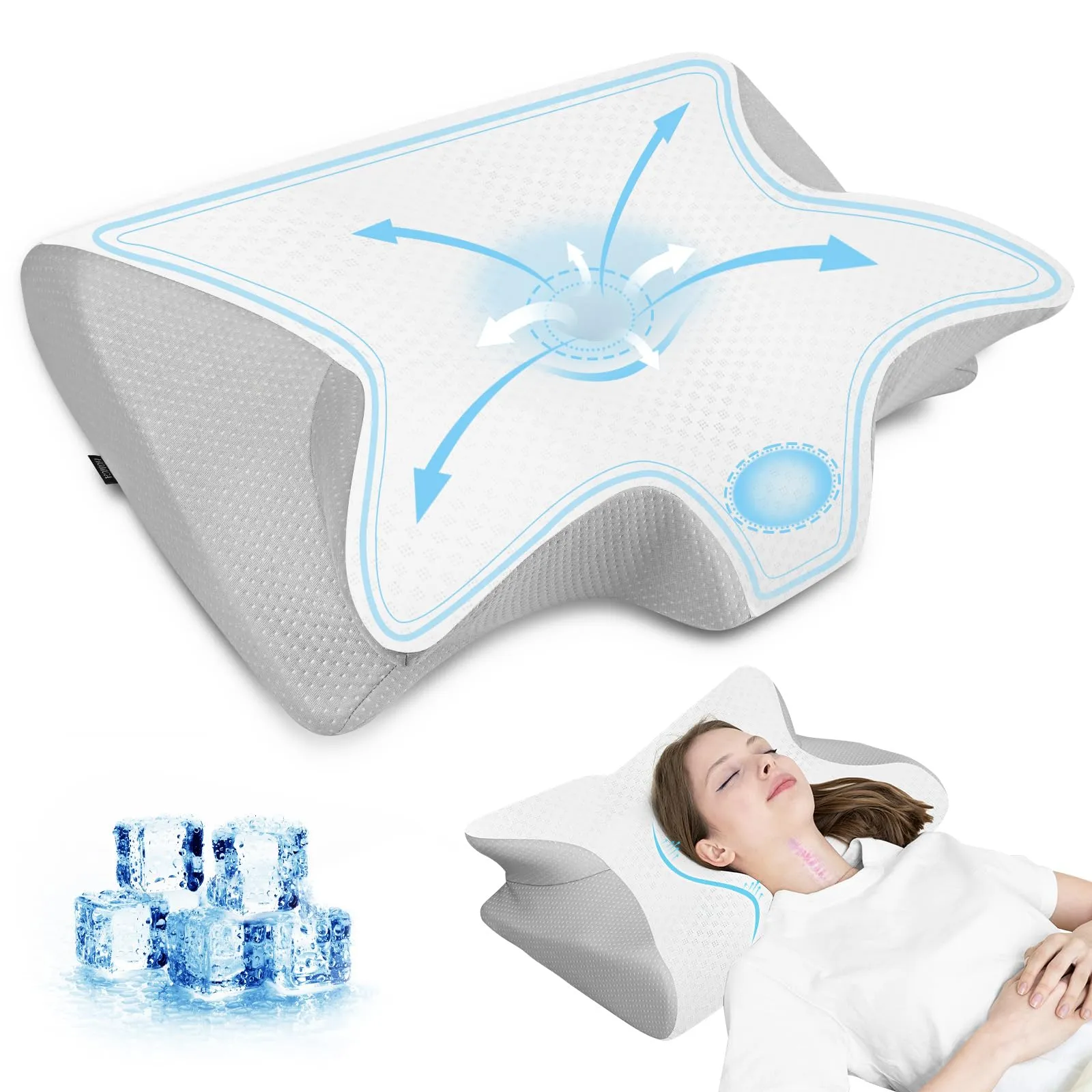 HOMCA Cuscino Cervicale 2 in 1 Memory Foam per Dormire, Grigio Rinfrescante - immagine 1