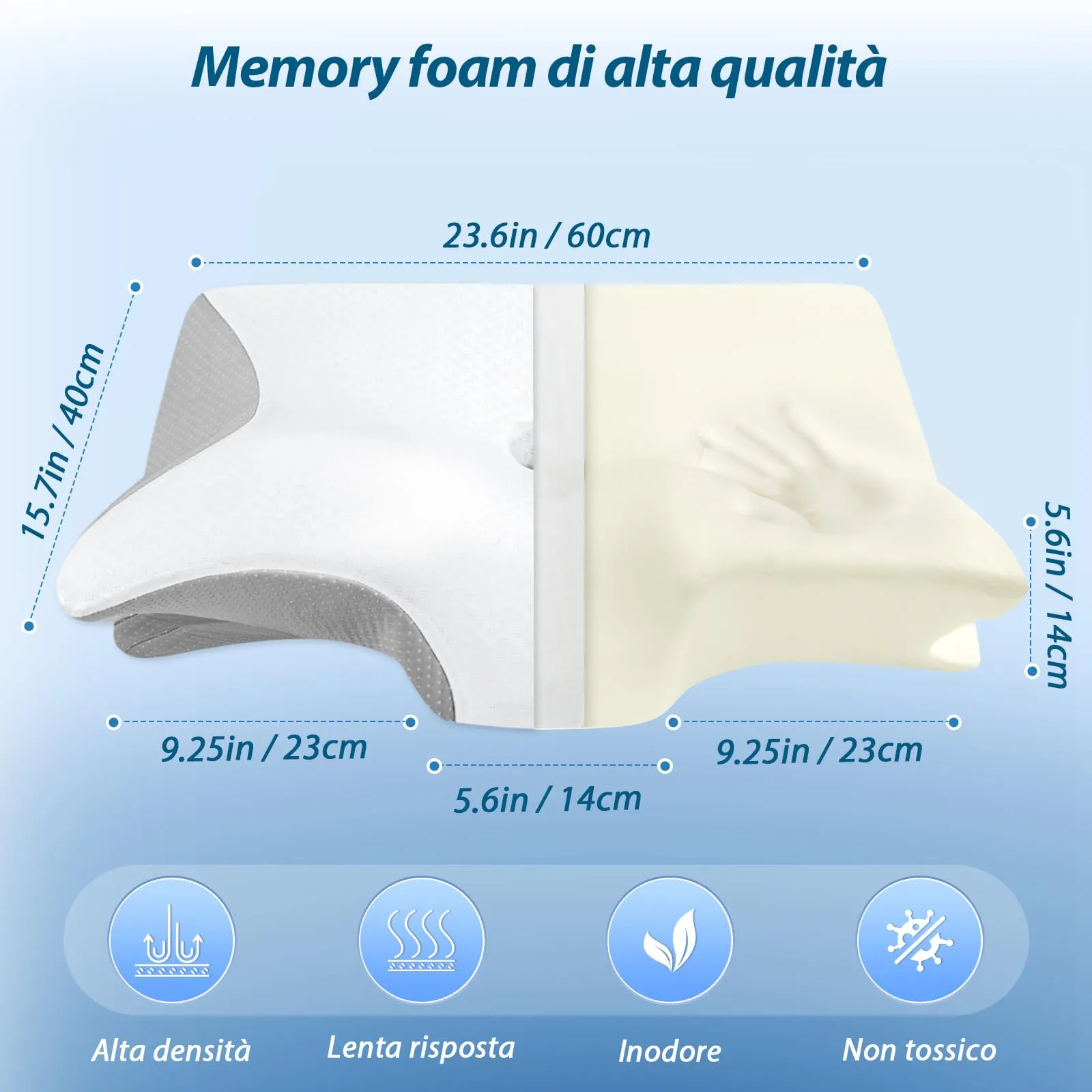 HOMCA Cuscino Cervicale 2 in 1 Memory Foam per Dormire, Grigio Rinfrescante - immagine 2