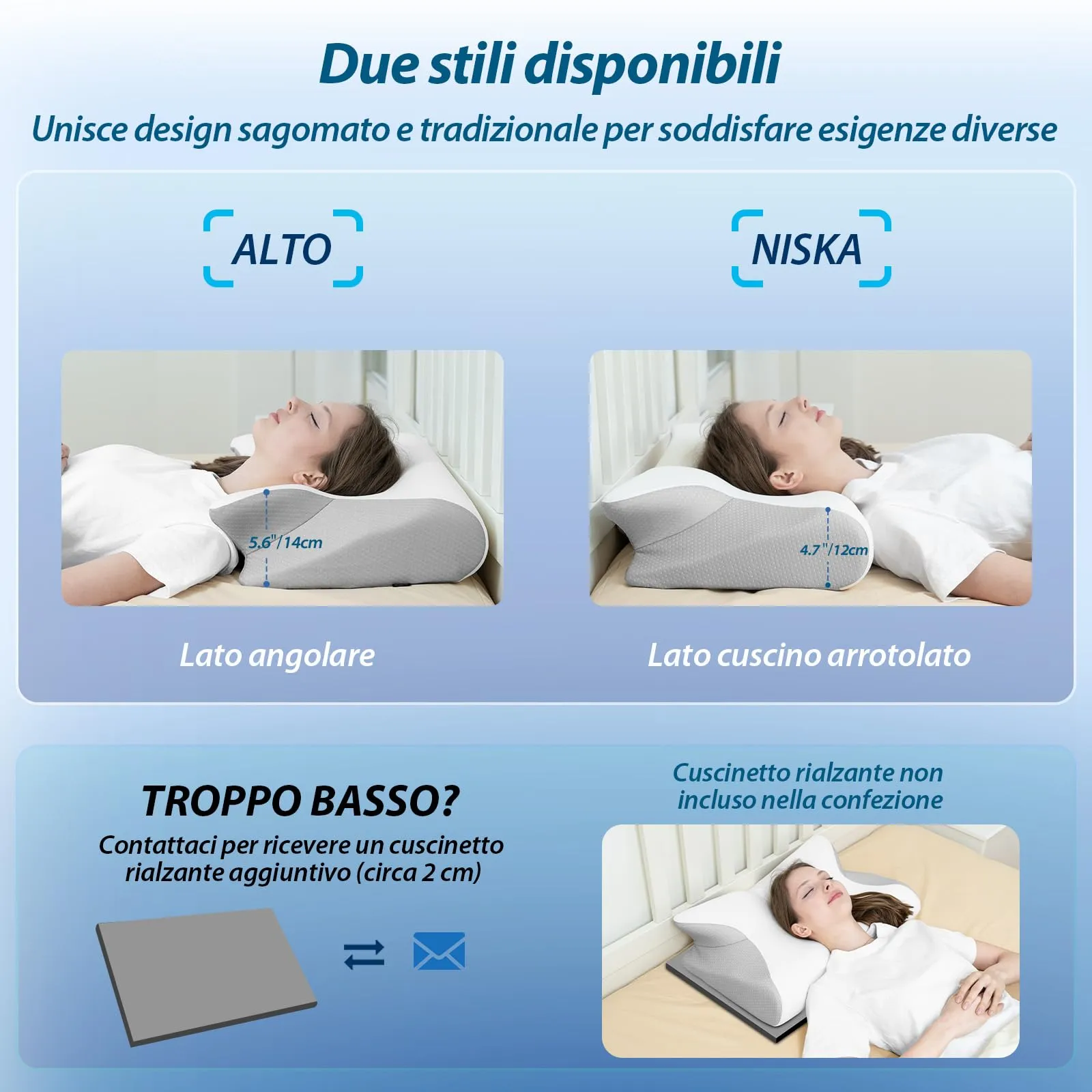 HOMCA Cuscino Cervicale 2 in 1 Memory Foam per Dormire, Grigio Rinfrescante - immagine 6