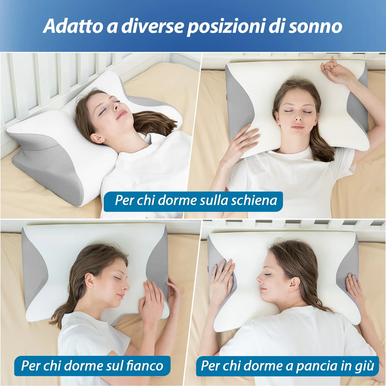 HOMCA Cuscino Cervicale 2 in 1 Memory Foam per Dormire, Grigio Rinfrescante - immagine 7