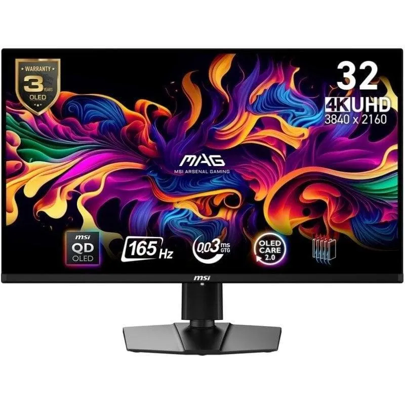 MSI MAG 321UP QD-OLED 31.5" 4K UHD Gaming Monitor, 165Hz, 0.03ms, Quantum Dot OLED, DisplayHDR True Black 400, HDMI 2.1, USB Type-C - immagine 1