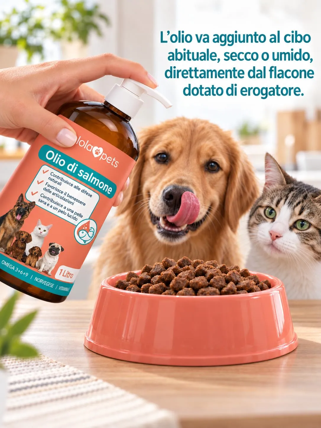 O³ Olio di Salmone Norvegese per Cani e Gatti, Omega 3+6+9 e Vitamina E, 1L - immagine 5
