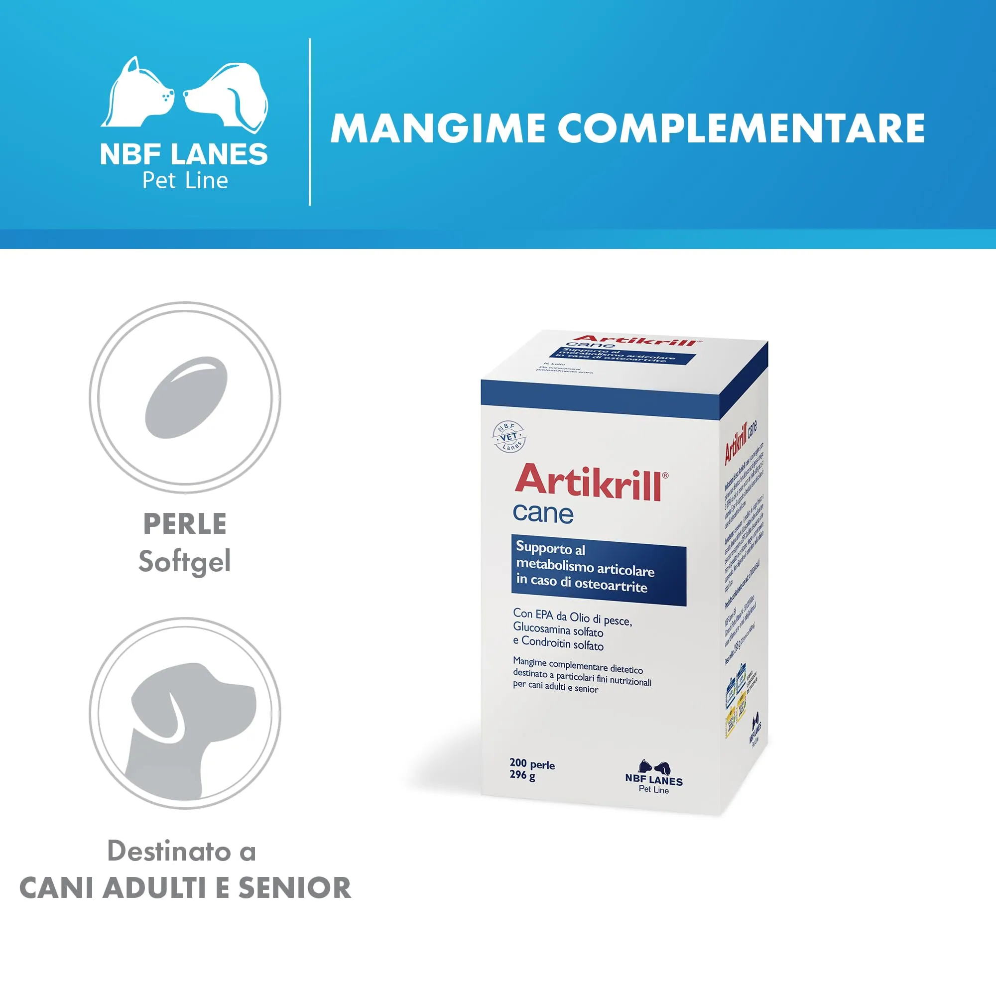 NBF Lanes Artikrill Cane, 200 Perle, Supporto Metabolismo Articolare per Cani Adulti e Senior - immagine 2