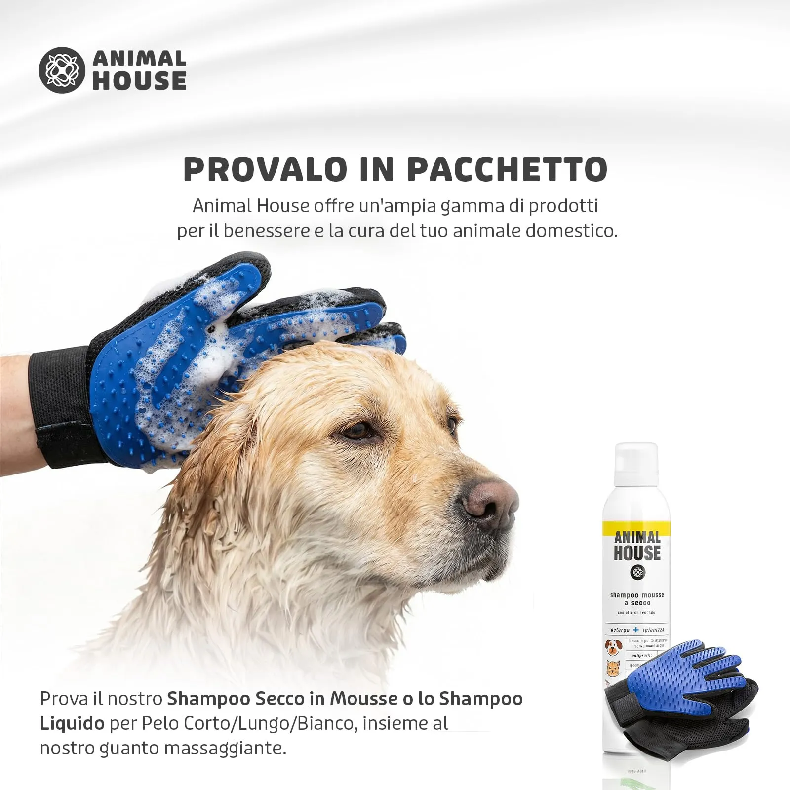 Animal House Guanti per Toelettatura Cani e Gatti, Massaggianti (Blu) - immagine 7