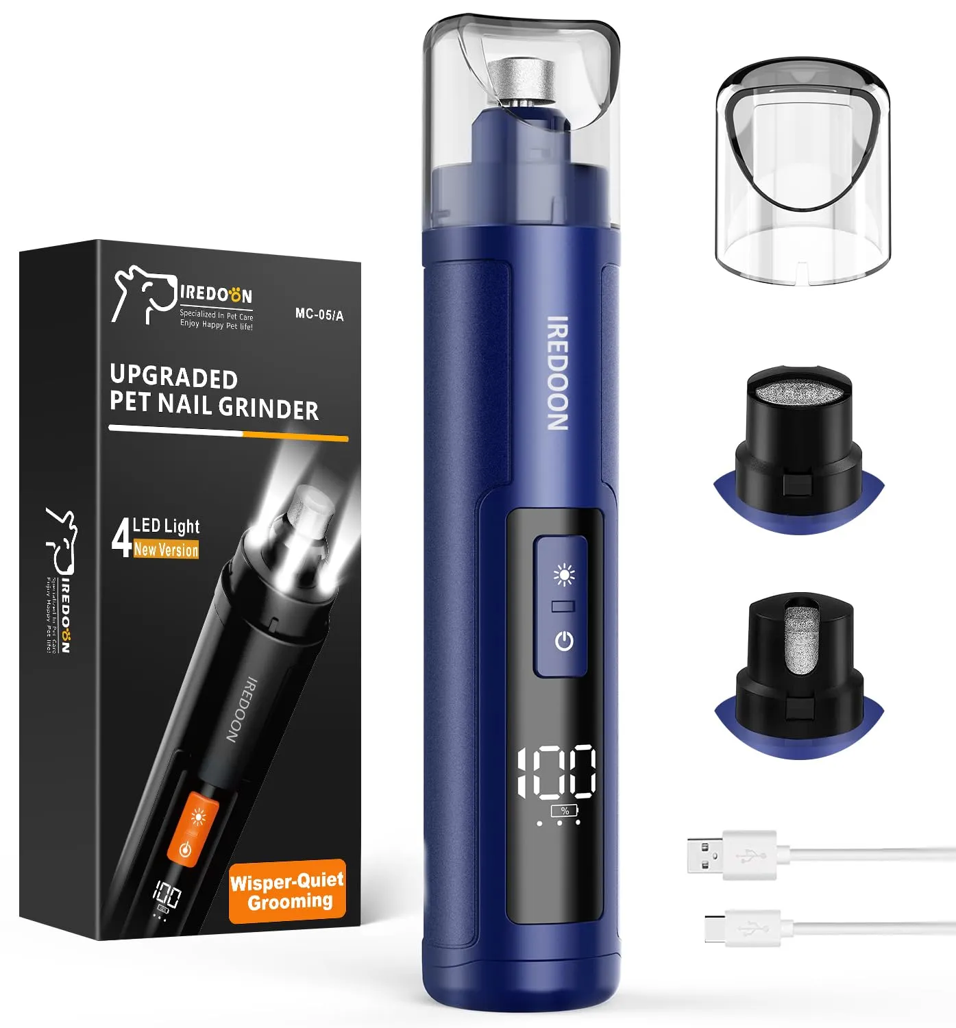 IREDOON Smerigliatrice per Unghie per Cani, 3 Marce con 4 luci a LED (Blu) - immagine 1