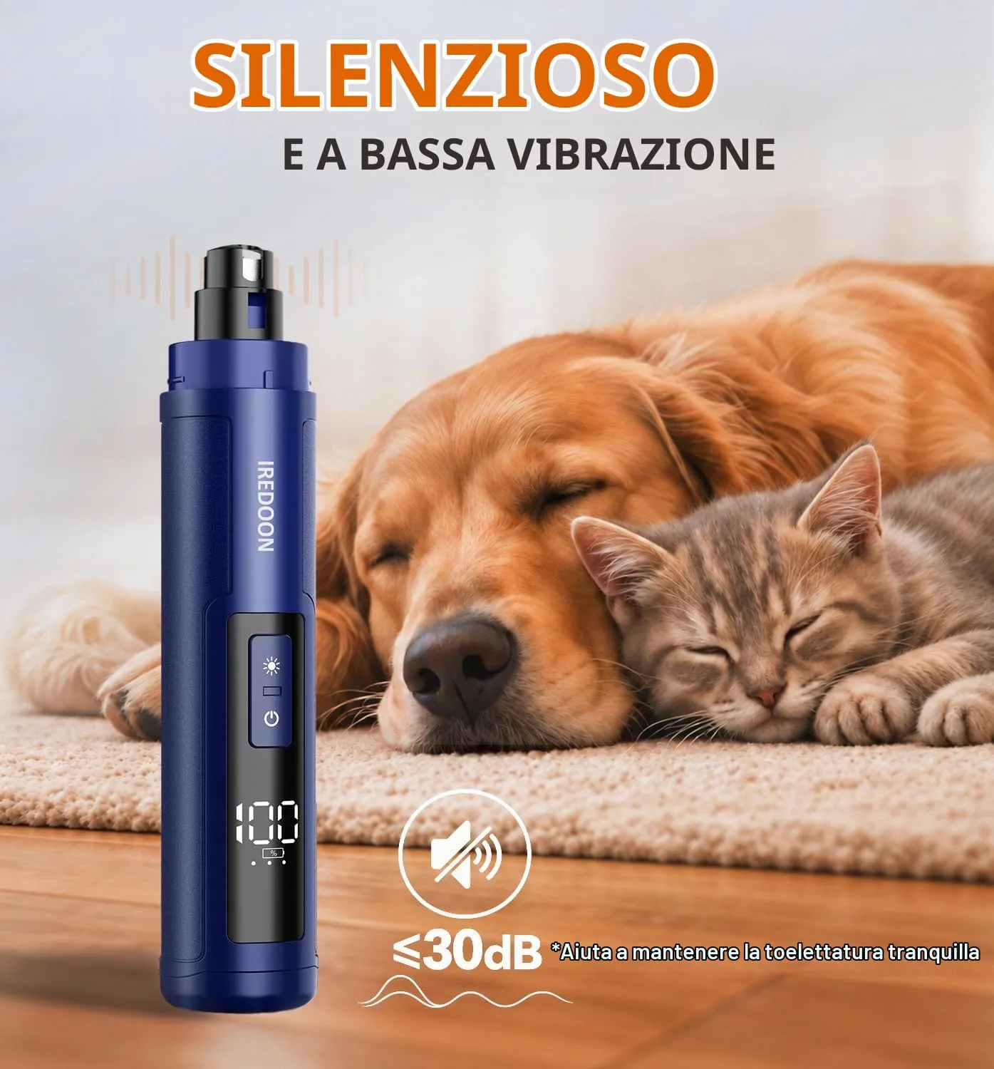 IREDOON Smerigliatrice per Unghie per Cani, 3 Marce con 4 luci a LED (Blu) - immagine 3