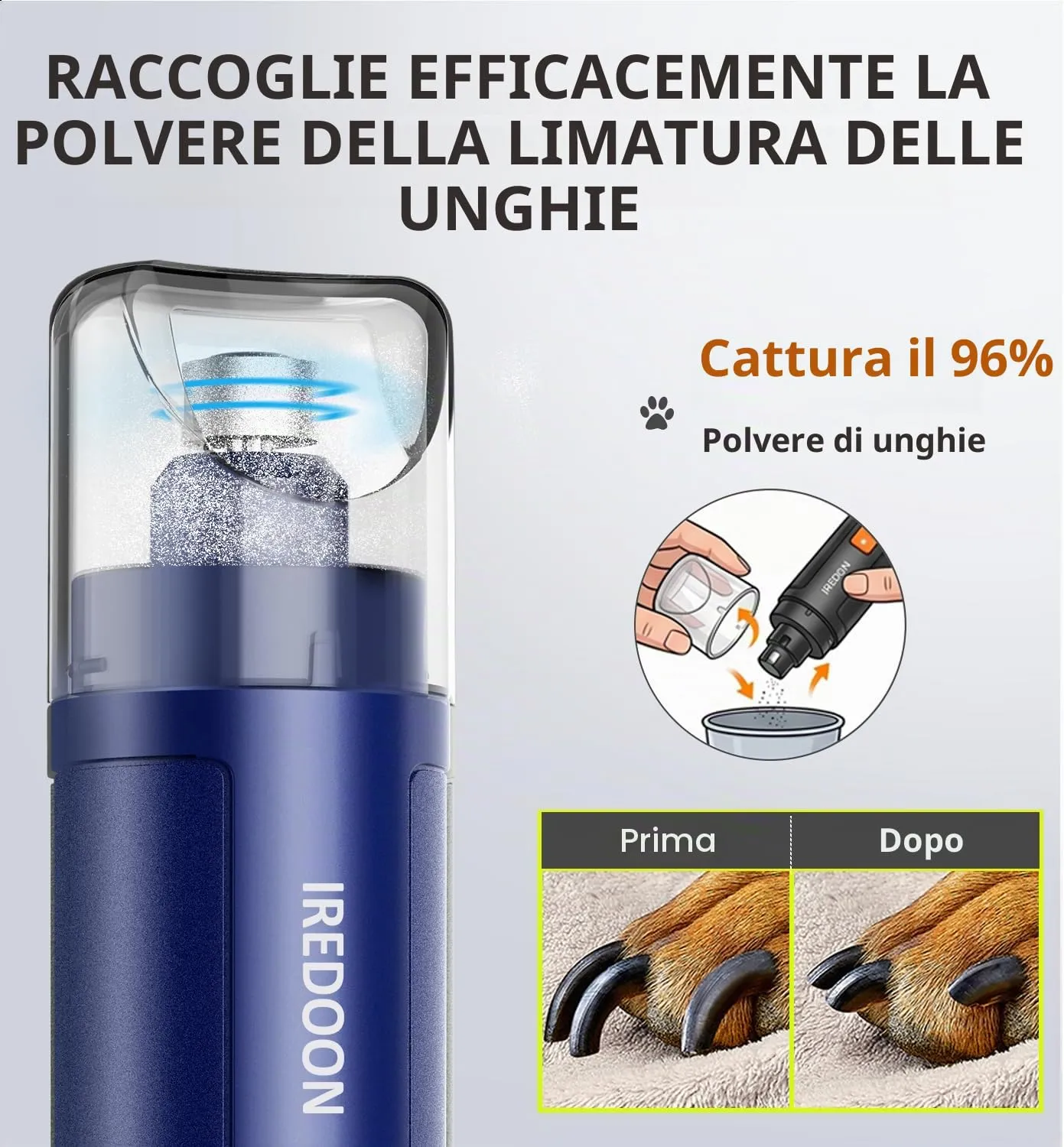 IREDOON Smerigliatrice per Unghie per Cani, 3 Marce con 4 luci a LED (Blu) - immagine 6