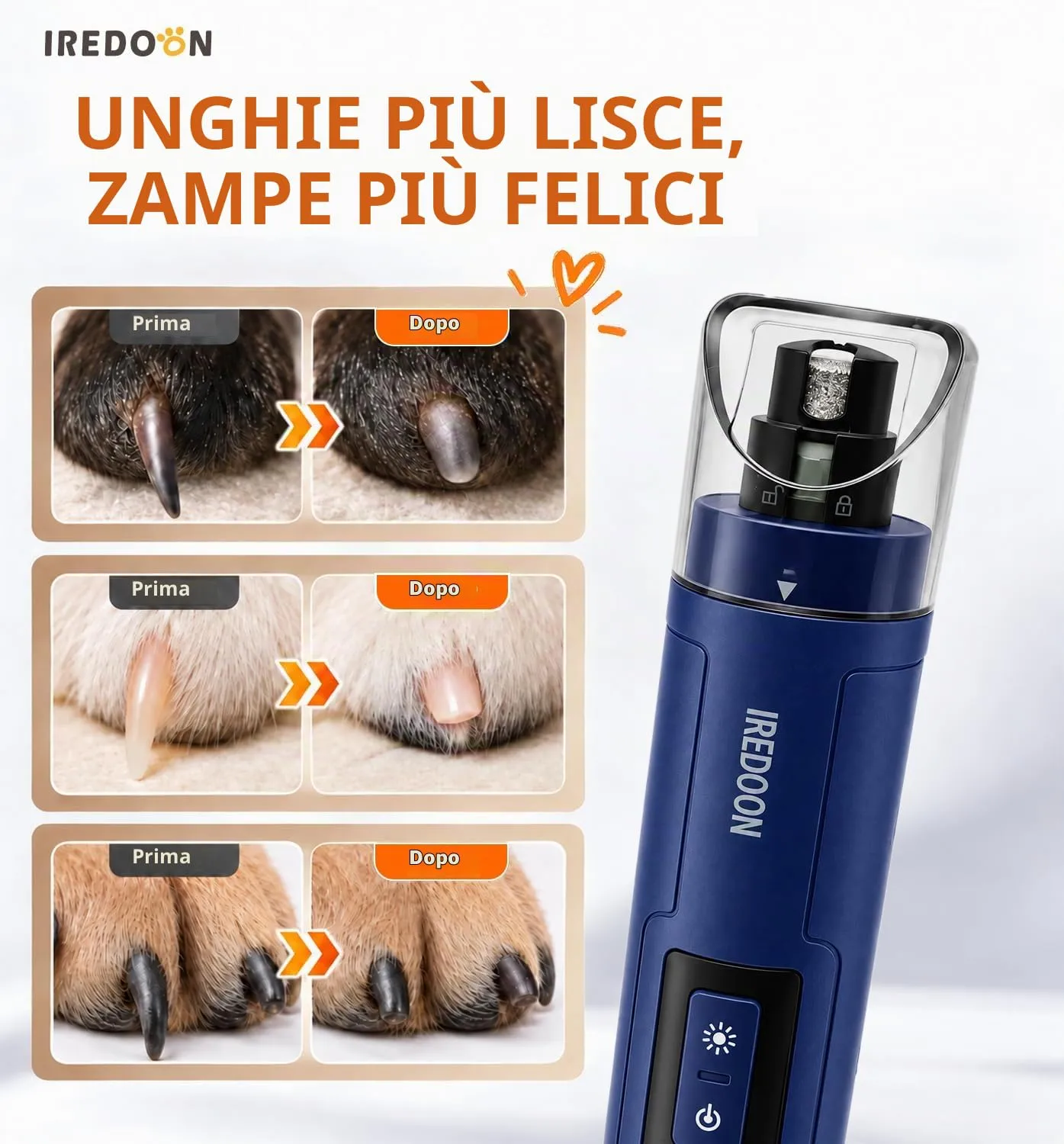 IREDOON Smerigliatrice per Unghie per Cani, 3 Marce con 4 luci a LED (Blu) - immagine 7