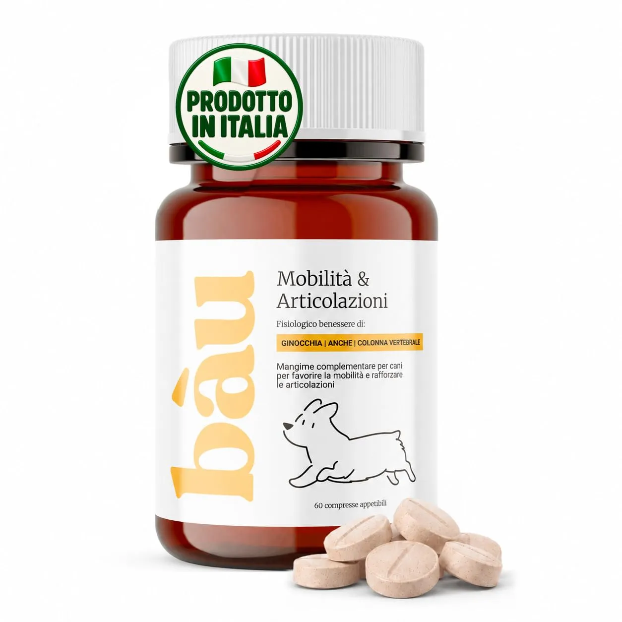 Bau Integratore Articolazioni per Cane Adulto e Anziano con Condroitina e Cozza Verde, 60cps - immagine 1