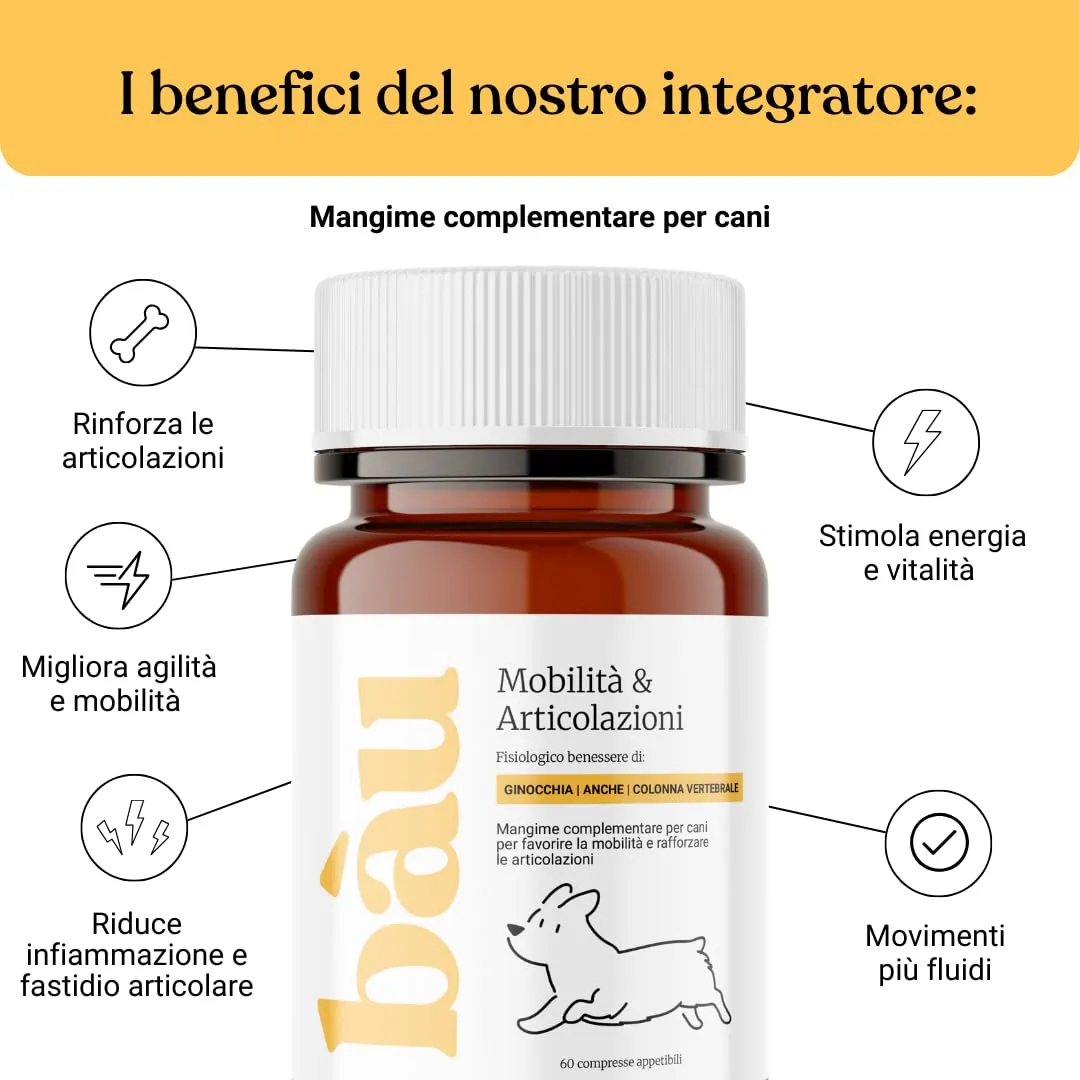 Bau Integratore Articolazioni per Cane Adulto e Anziano con Condroitina e Cozza Verde, 60cps - immagine 2