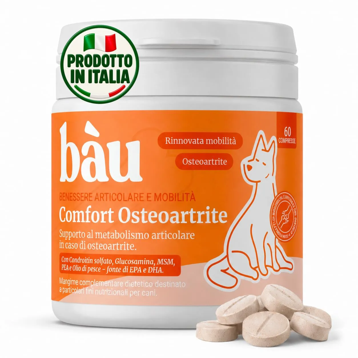 Bau Comfort Osteoartrite Articolazioni Cane Forte, Integratore Mobilità con Glucosamina, Condroitina, Cozza Verde e Collagene, 60cps - immagine 1