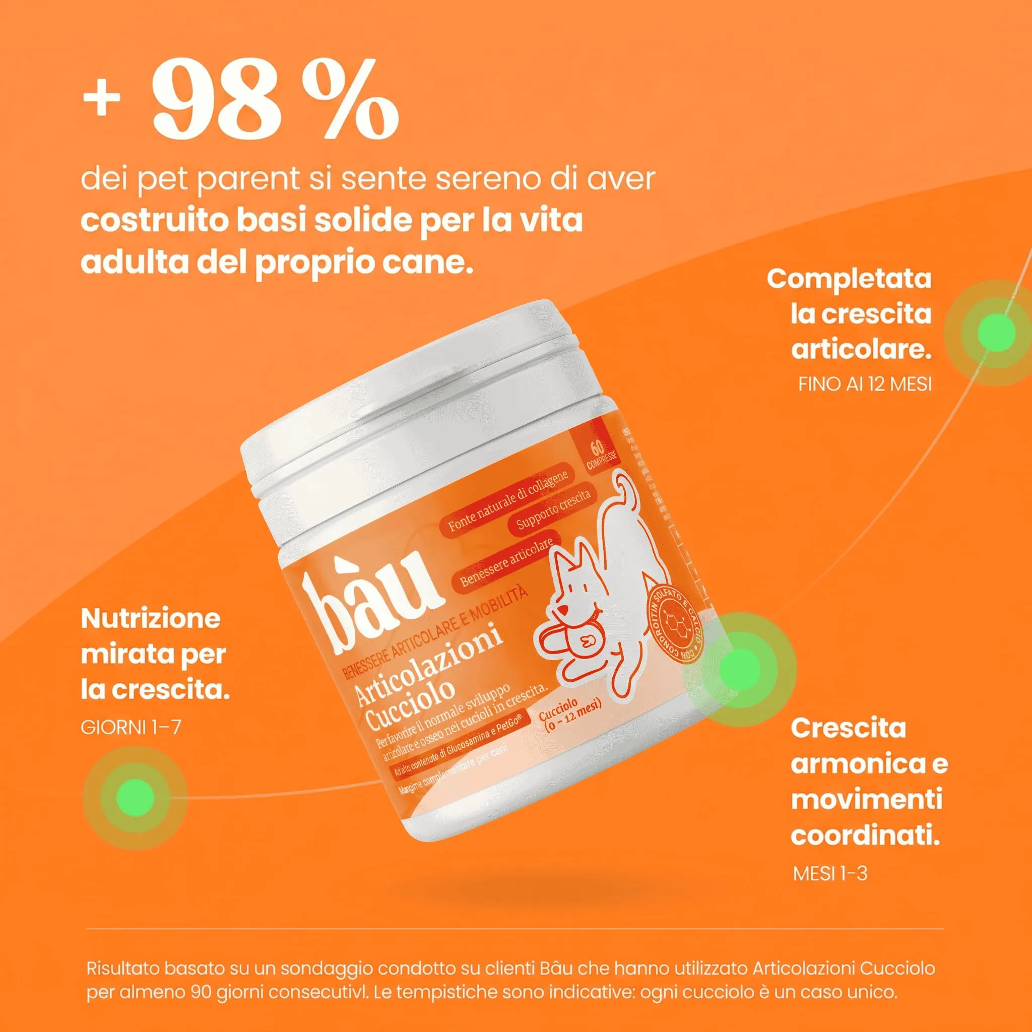 Bau Integratore Articolazioni per Cuccioli di Cani con Glucosamina, Condroitina, Collagene, Calcio e Vitamina D3, 60cps - immagine 7