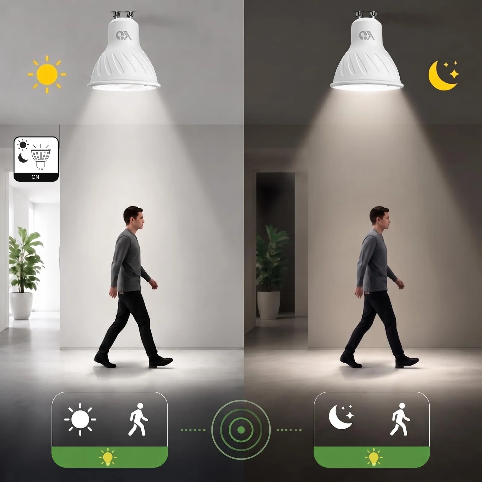 GY Lampadine LED GU10 con sensore di movimento, 4,9W (80W), 4000K luce neutra, 790 lm, 2 pezzi - immagine 5